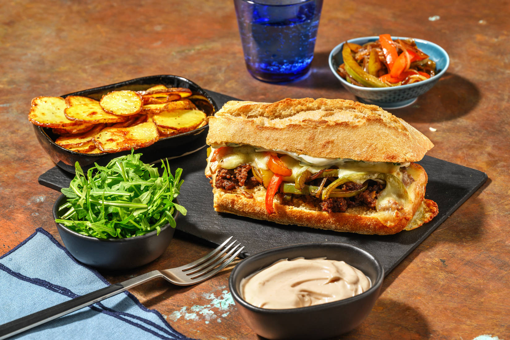 Amerikansk oksekøds- og mozzarellasandwich