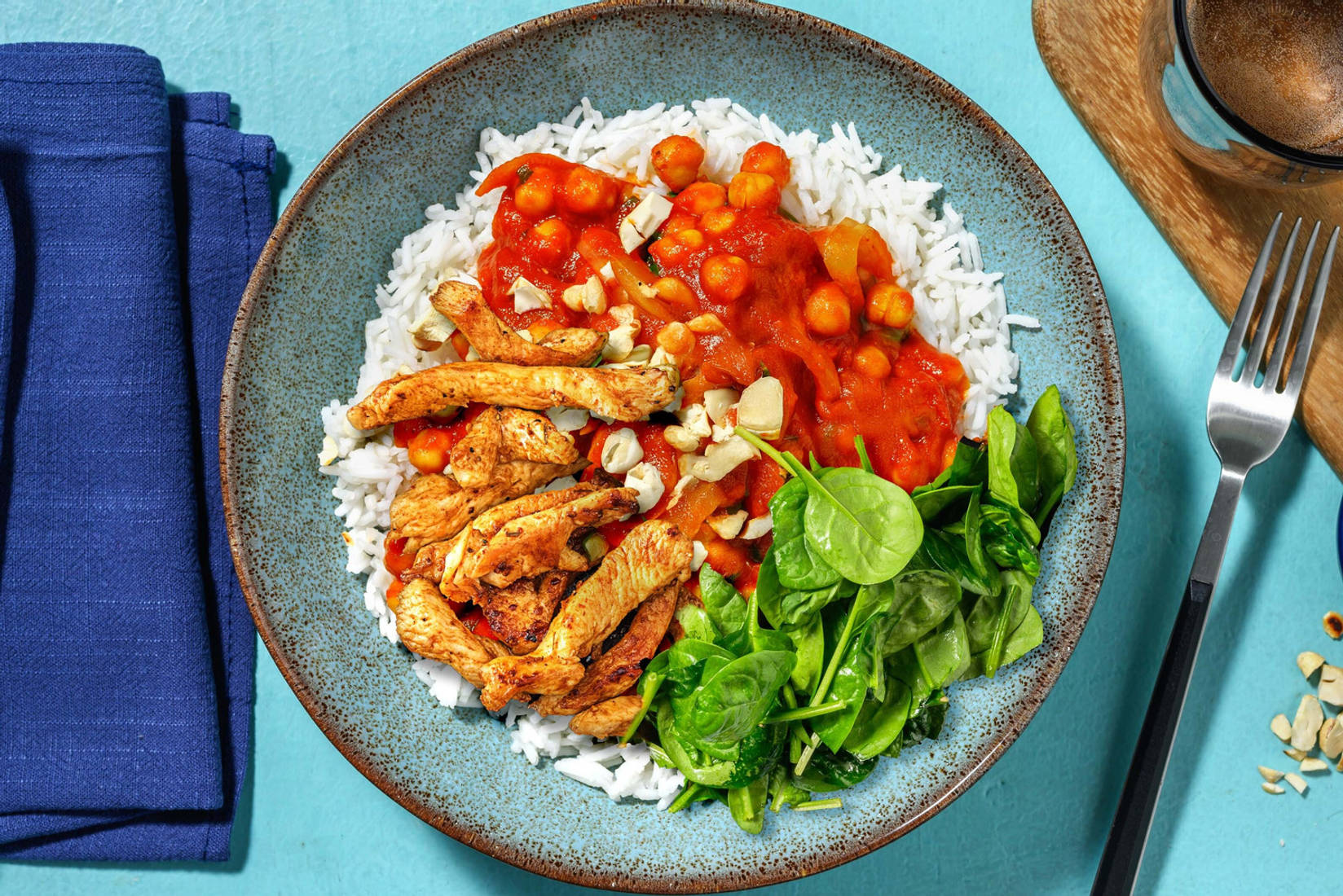 Chana Masala mit Kichererbsen und extra Hähnchen