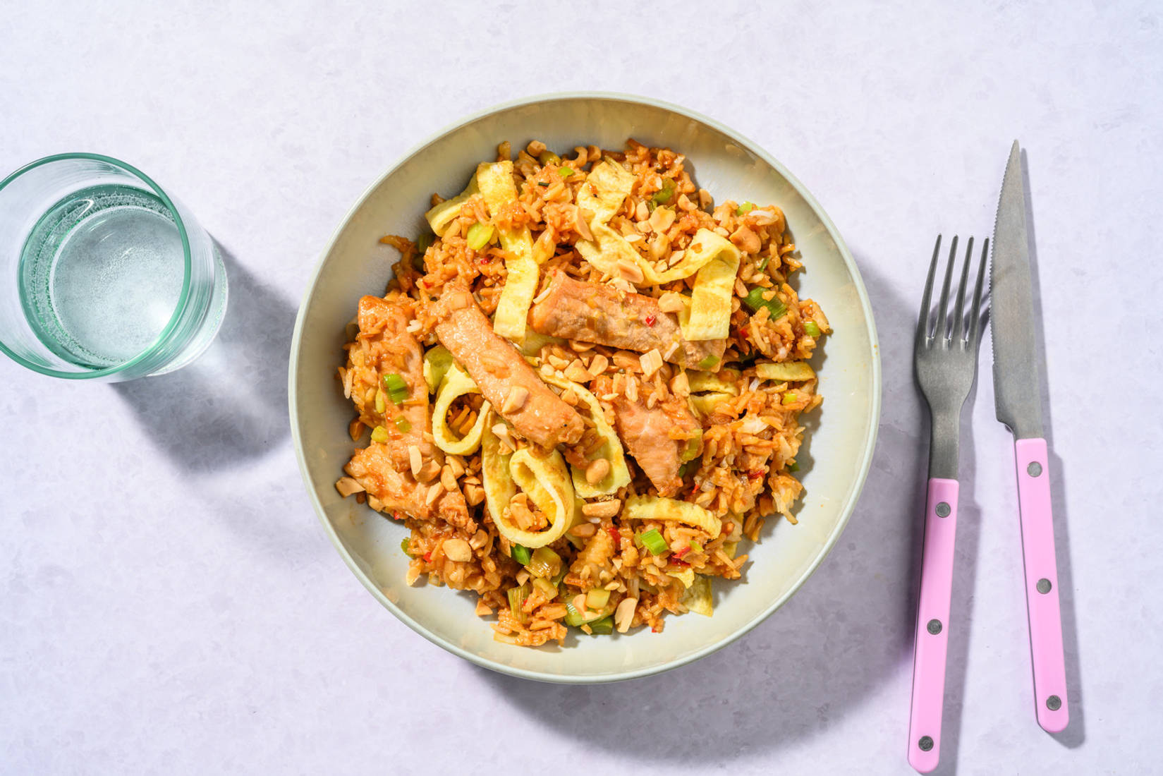 Arroz frito con cerdo marinado