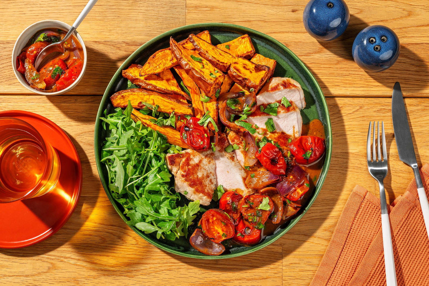 Pleasing Pork Steak and Chorrillana Style Sauce