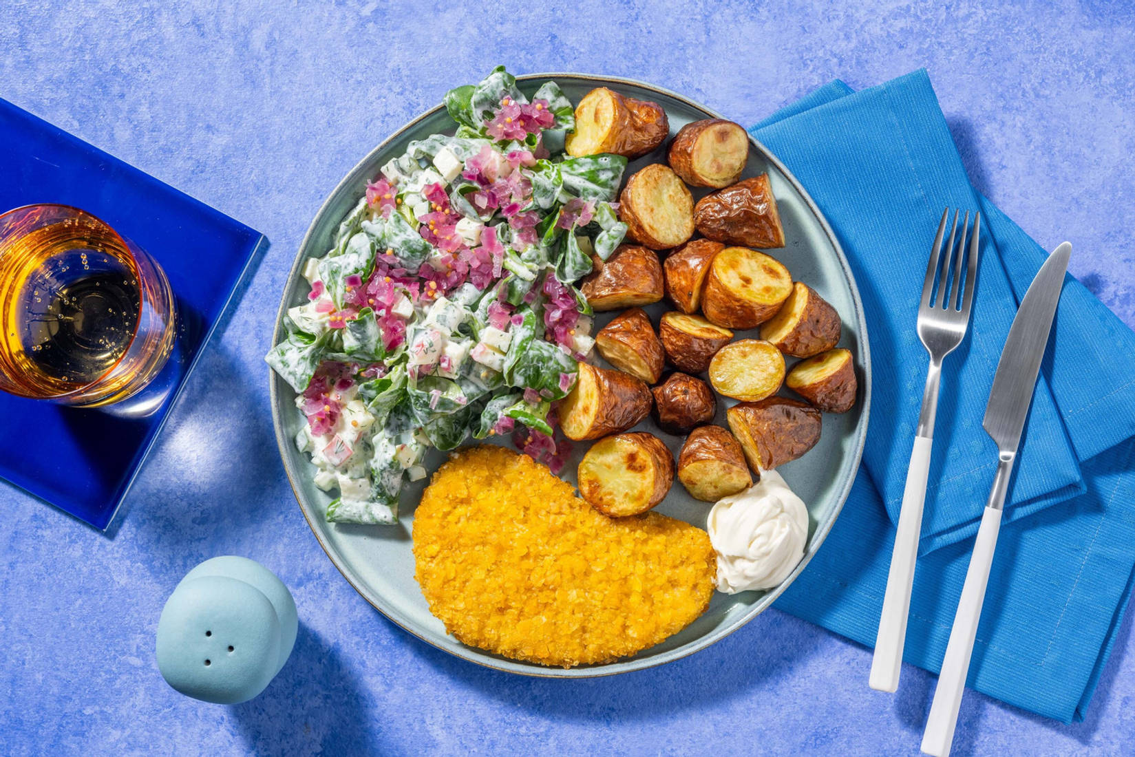 Kaasschnitzel met gebakken patatjes