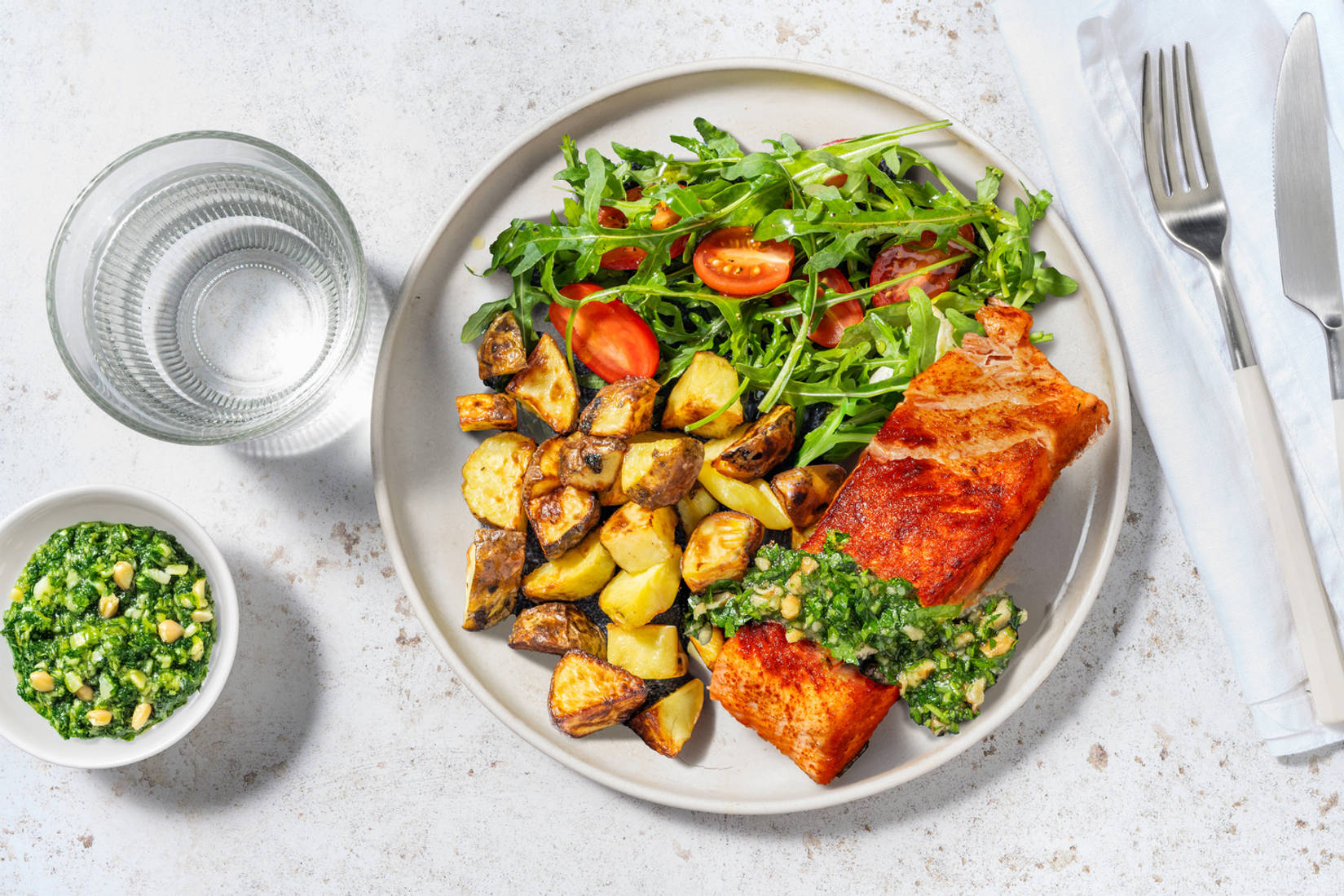 Pan-Fried Salmon and Almond Parsley Pesto