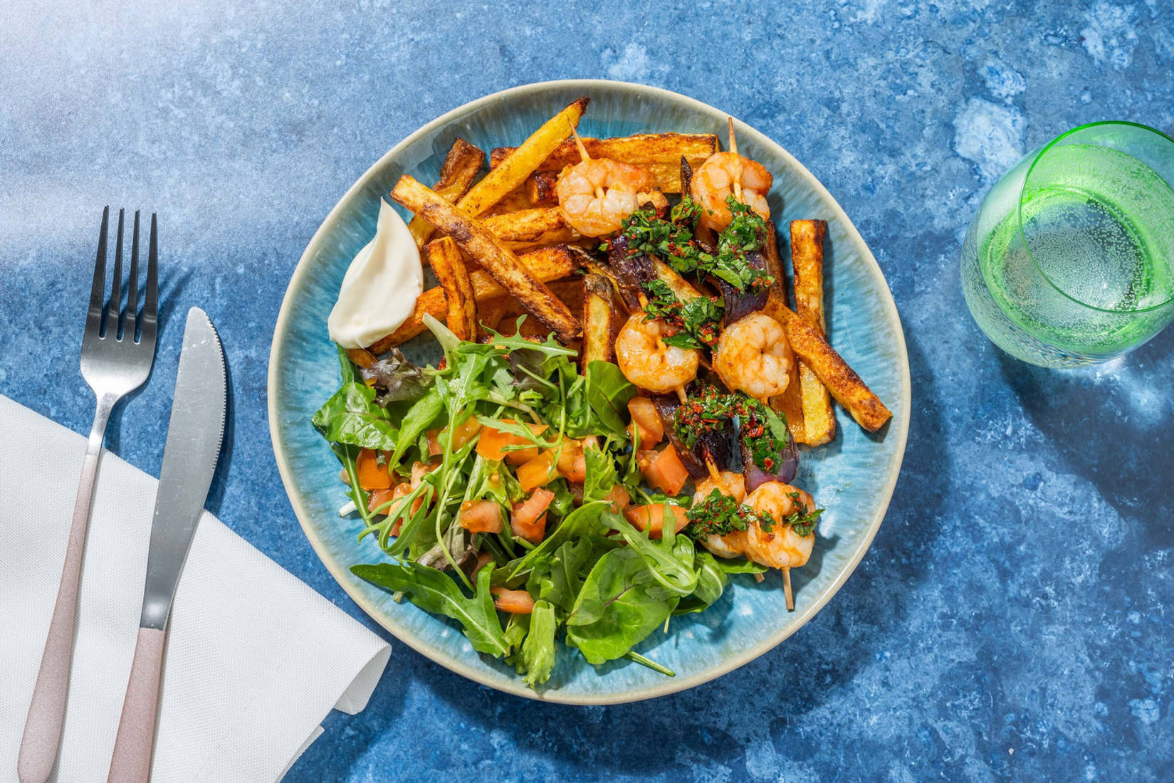 Chimichurri Prawn Skewers and Paprika Chips