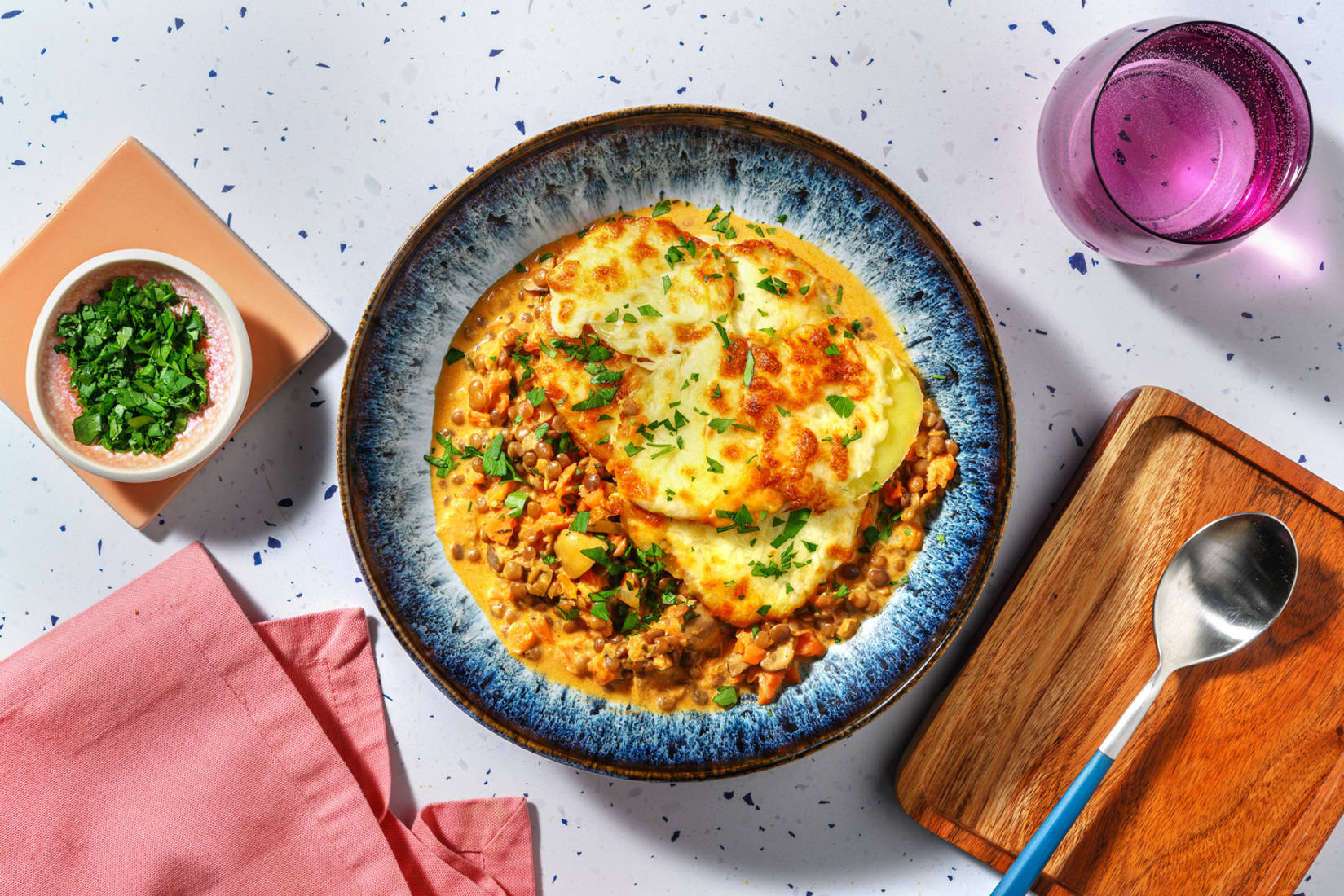 Linsenauflauf mit Käse-Kartoffel-Haube