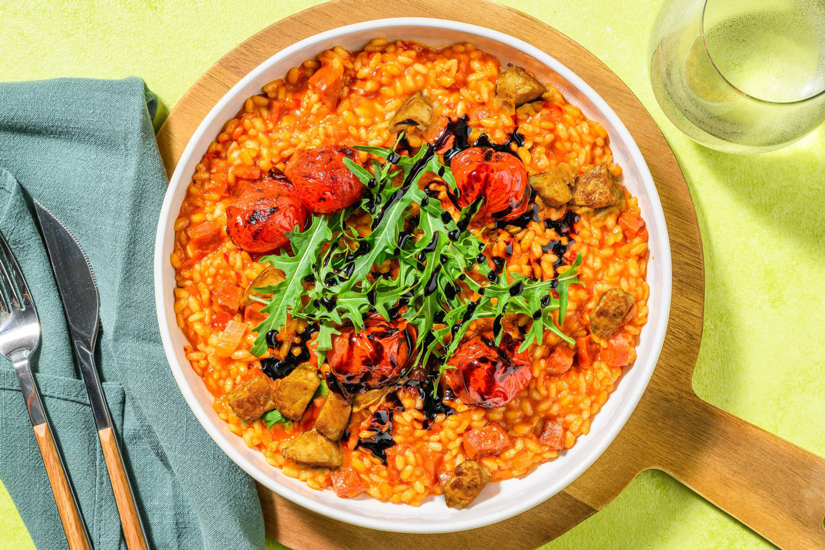 Oven-Baked Chicken, Chorizo and Tomato Risotto