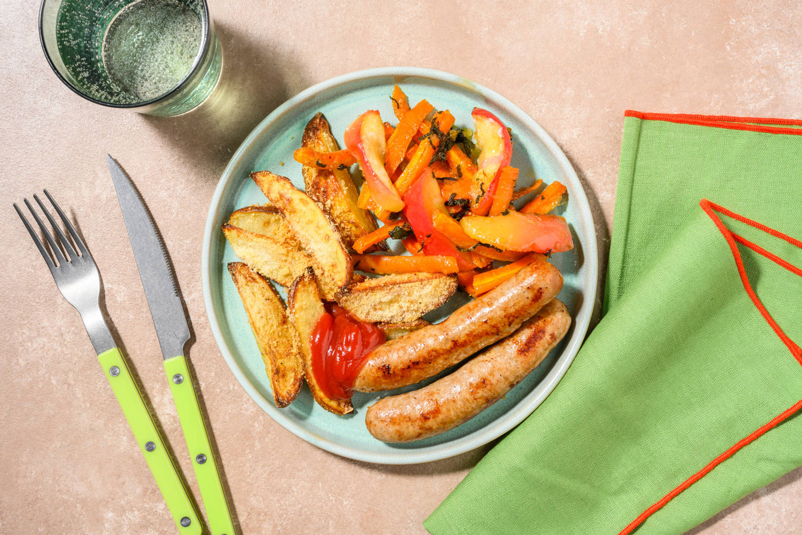Cosy Sausage Traybake and Cheesy Wedges