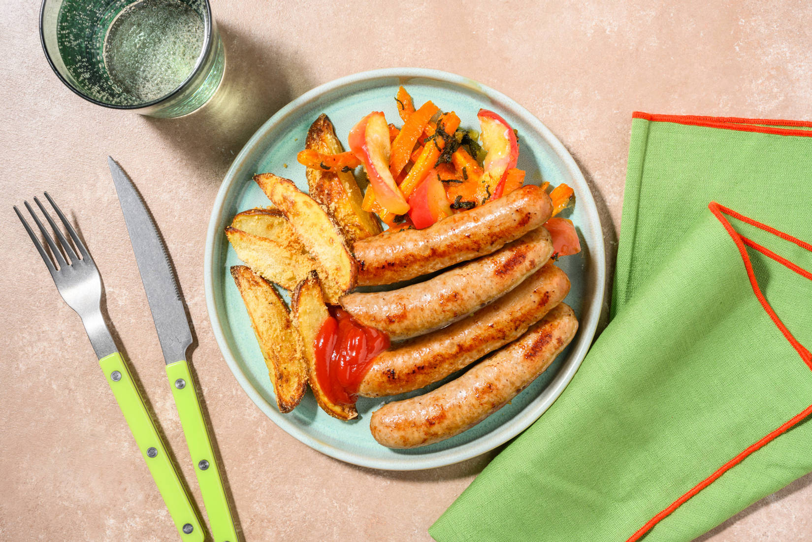 Cosy Double Sausage Traybake and Cheesy Wedges