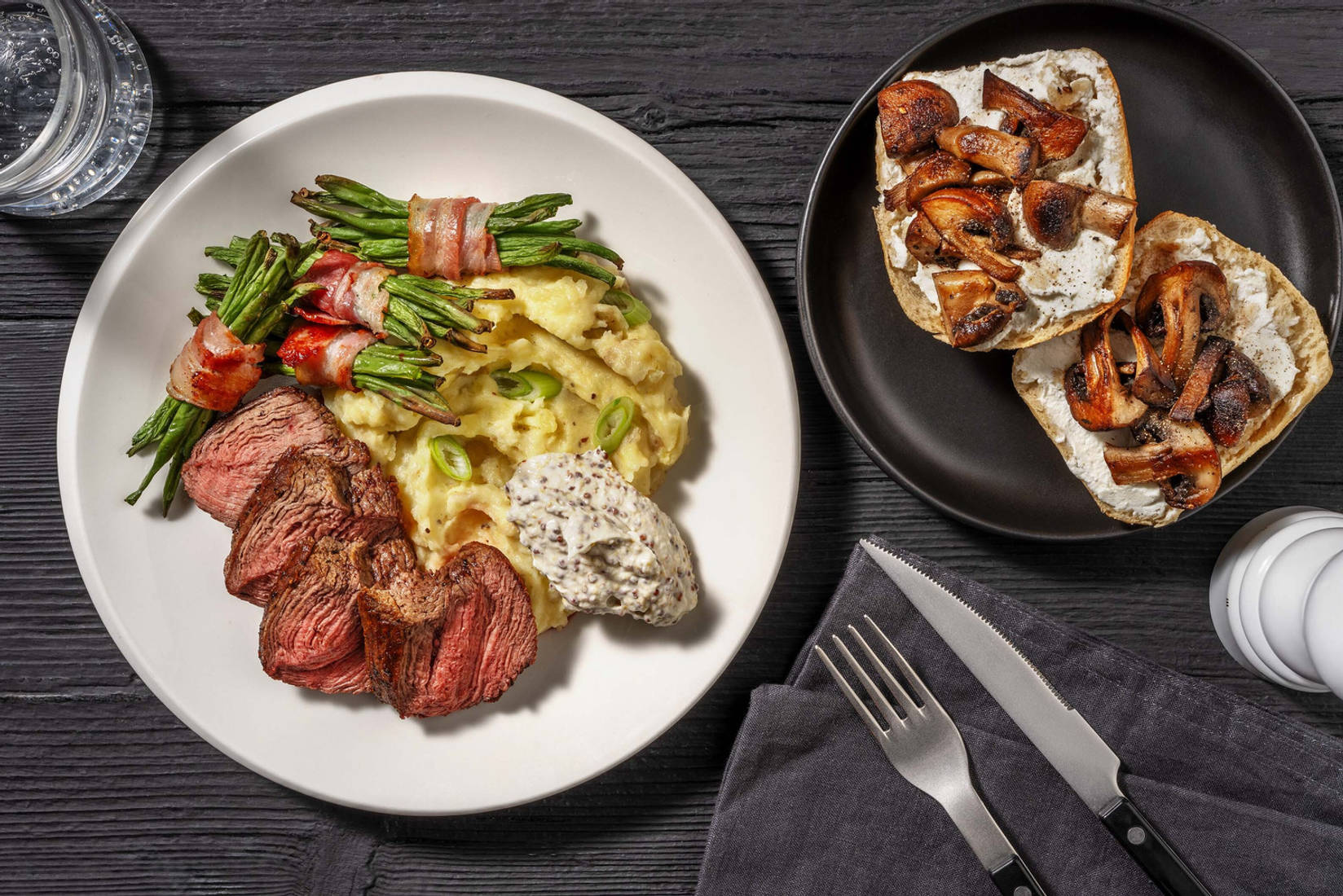 Tenderloin Steaks and Bacon-Wrapped Green Beans