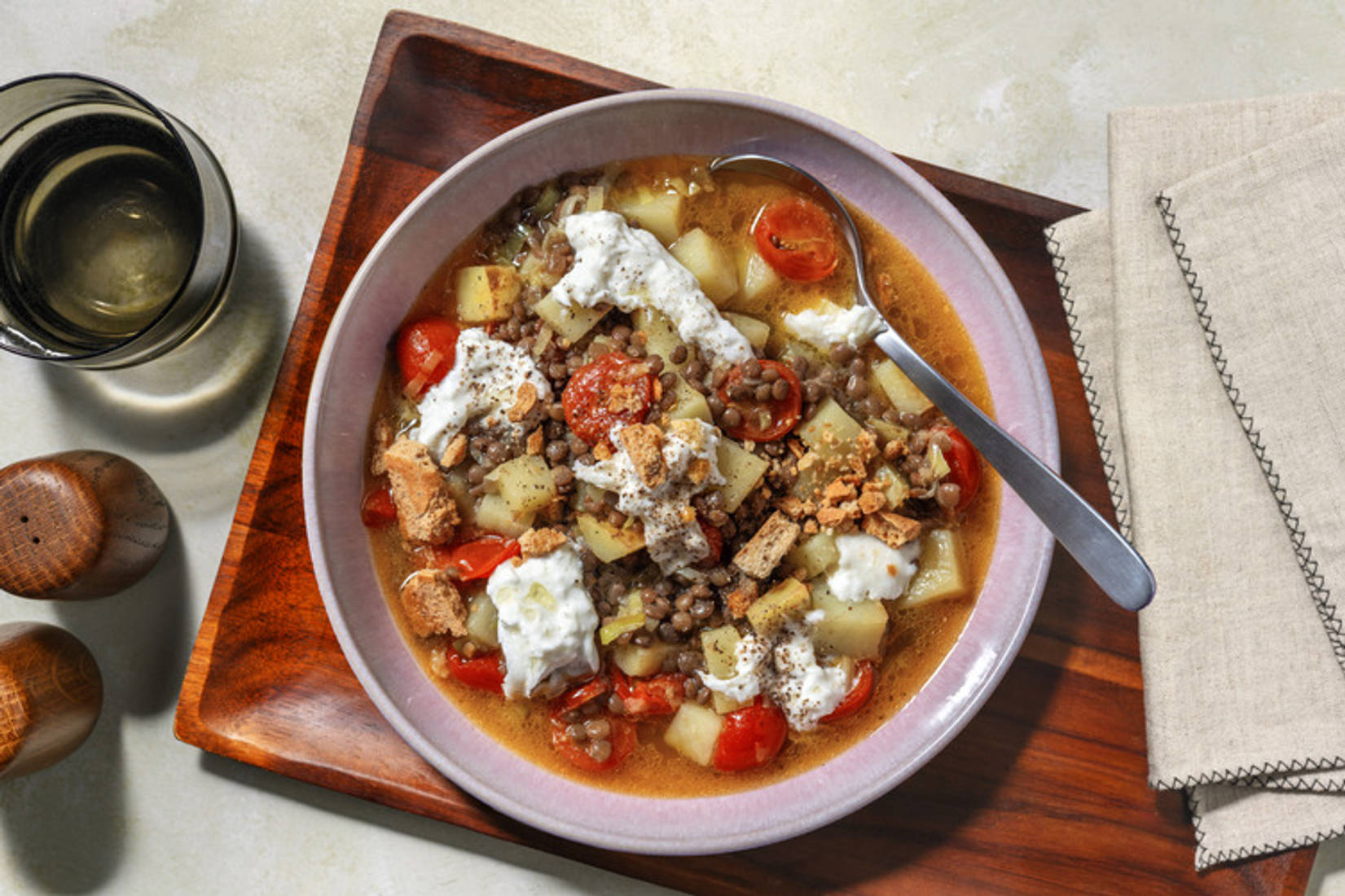 Zuppa di lenticchie e burrata pugliese Igp