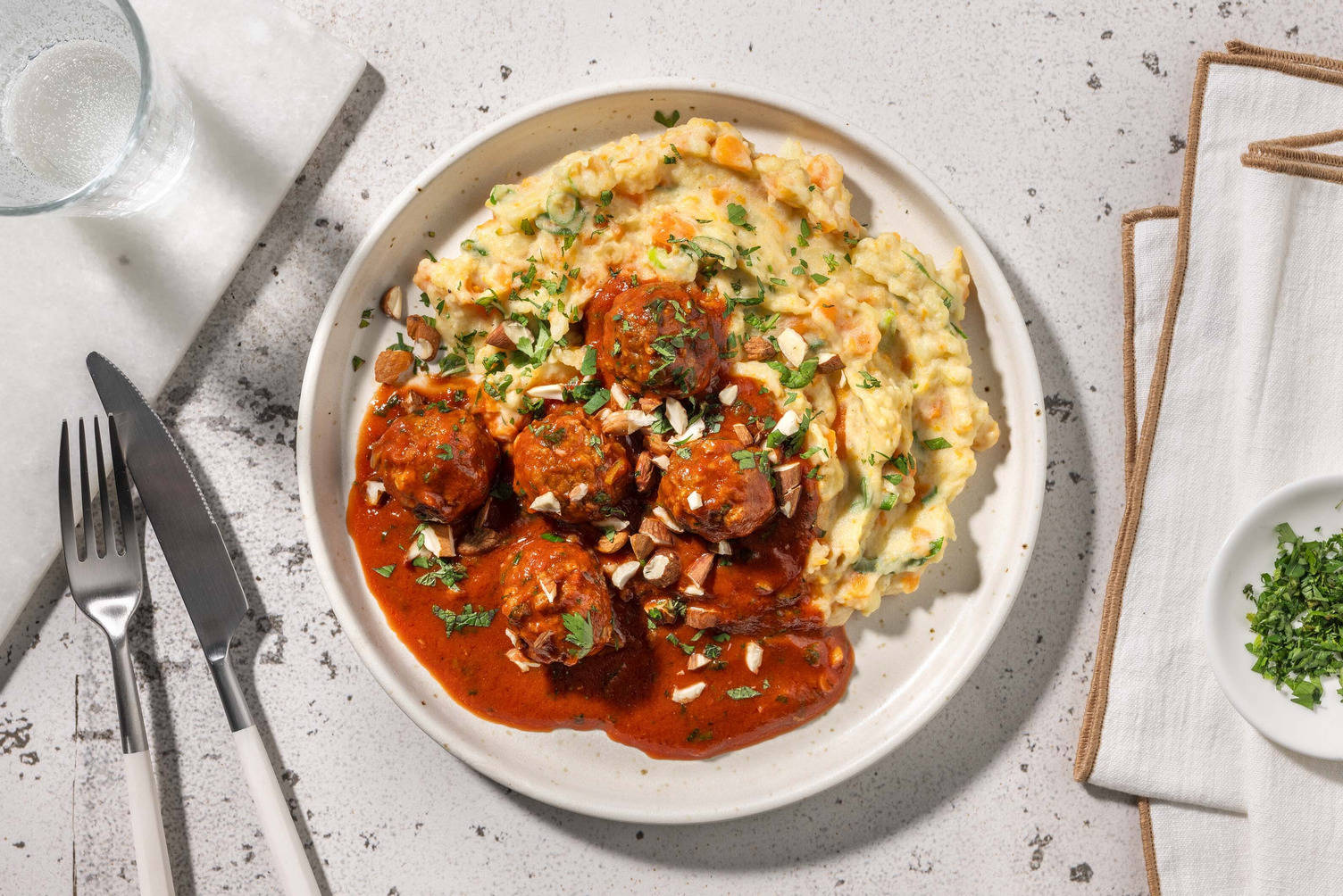 Boulettes végétariennes et purée au ras el-hanout