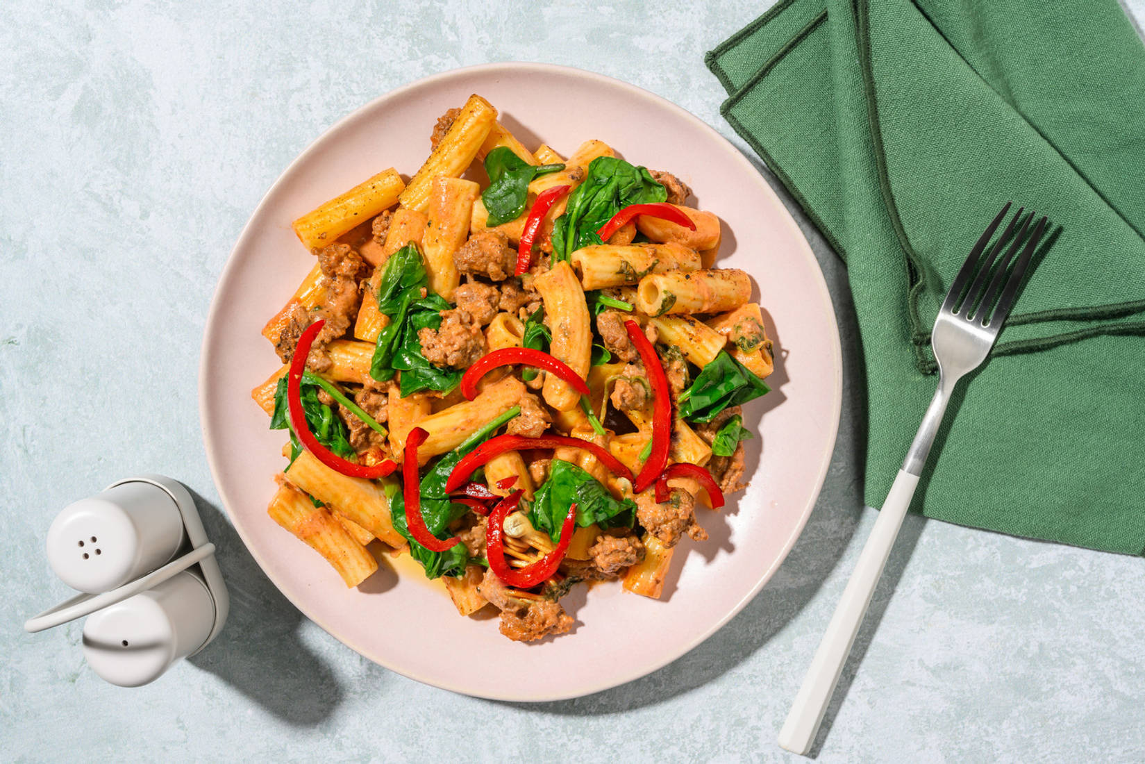 Speedy Cajun Beef, Pork and Pepper Rigatoni