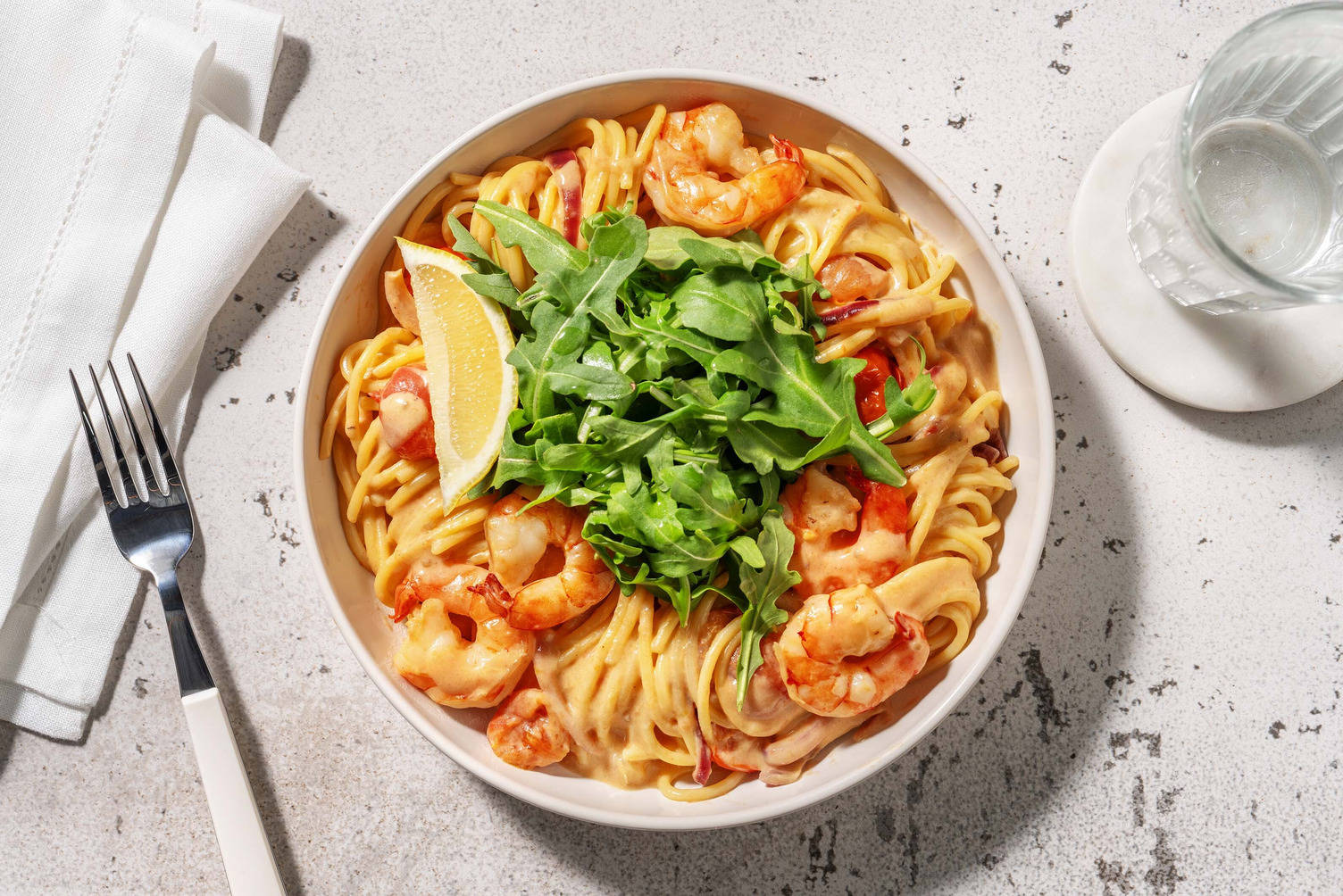 Spaghetti express aux crevettes ail & citron