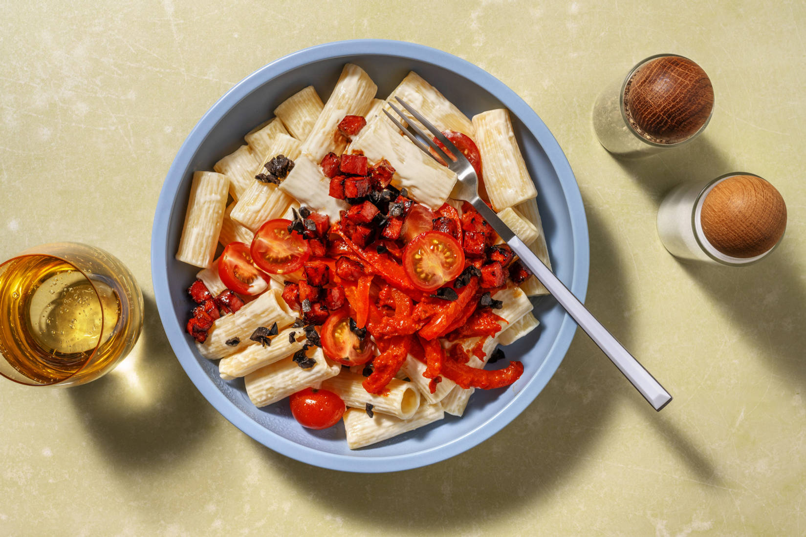 Chorizo and Olive Rigatoni