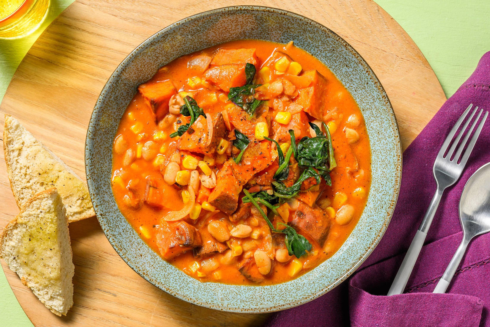 Creamy Mexican Style Spiced Chorizo Stew and Ciabatta