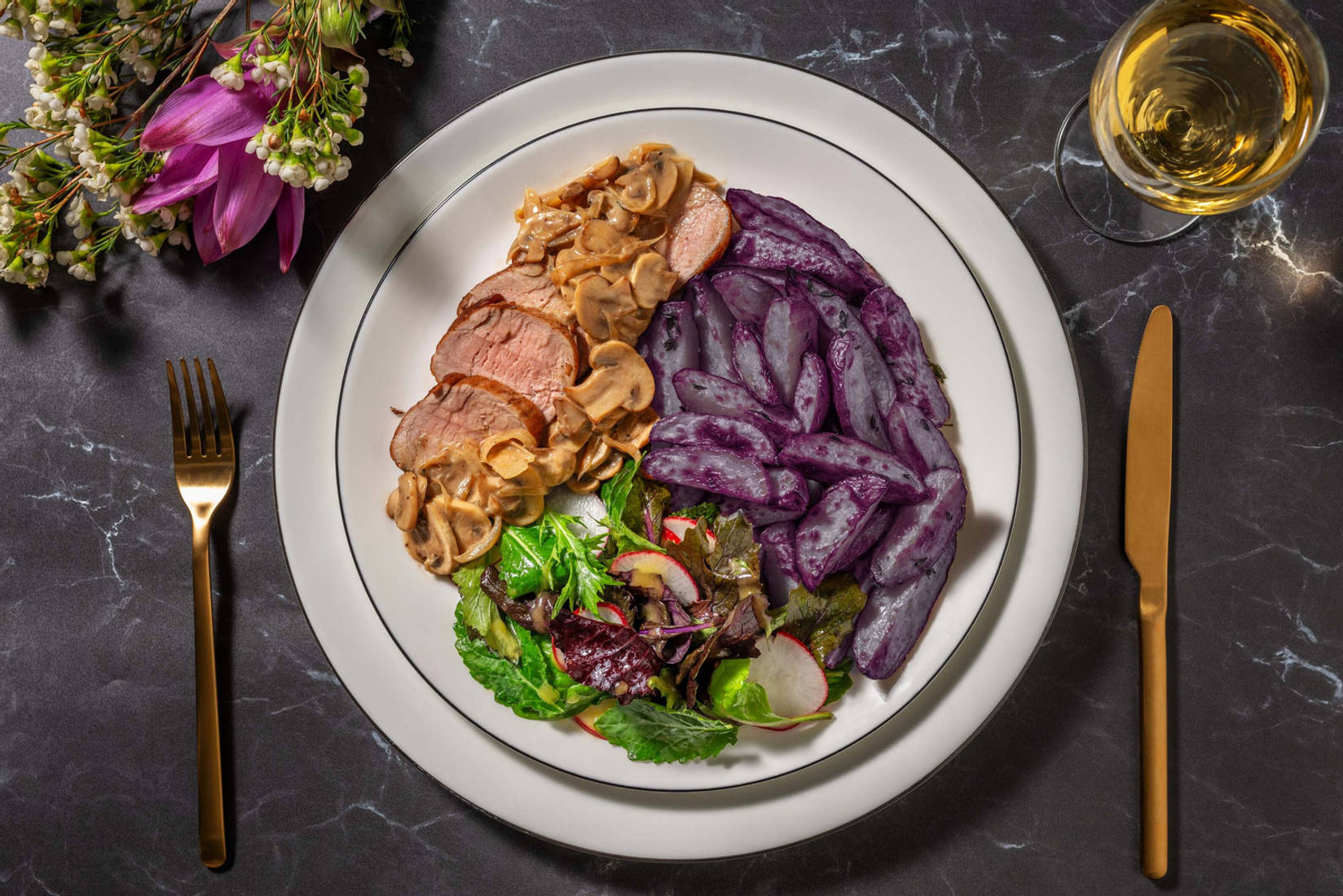 Lonza tenera e salsa Voronoff ai funghi