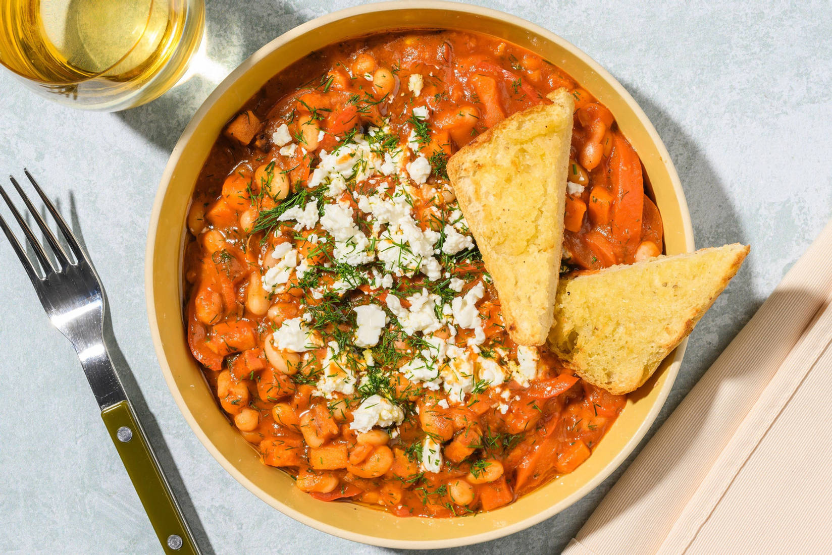 Easy Harissa Sweet Potato, Dill and Butter Bean Bowl