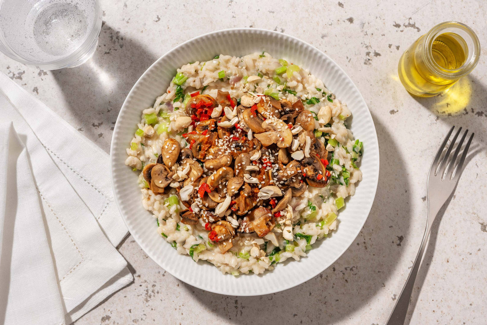 Risotto aux champignons au miso et pak-choï