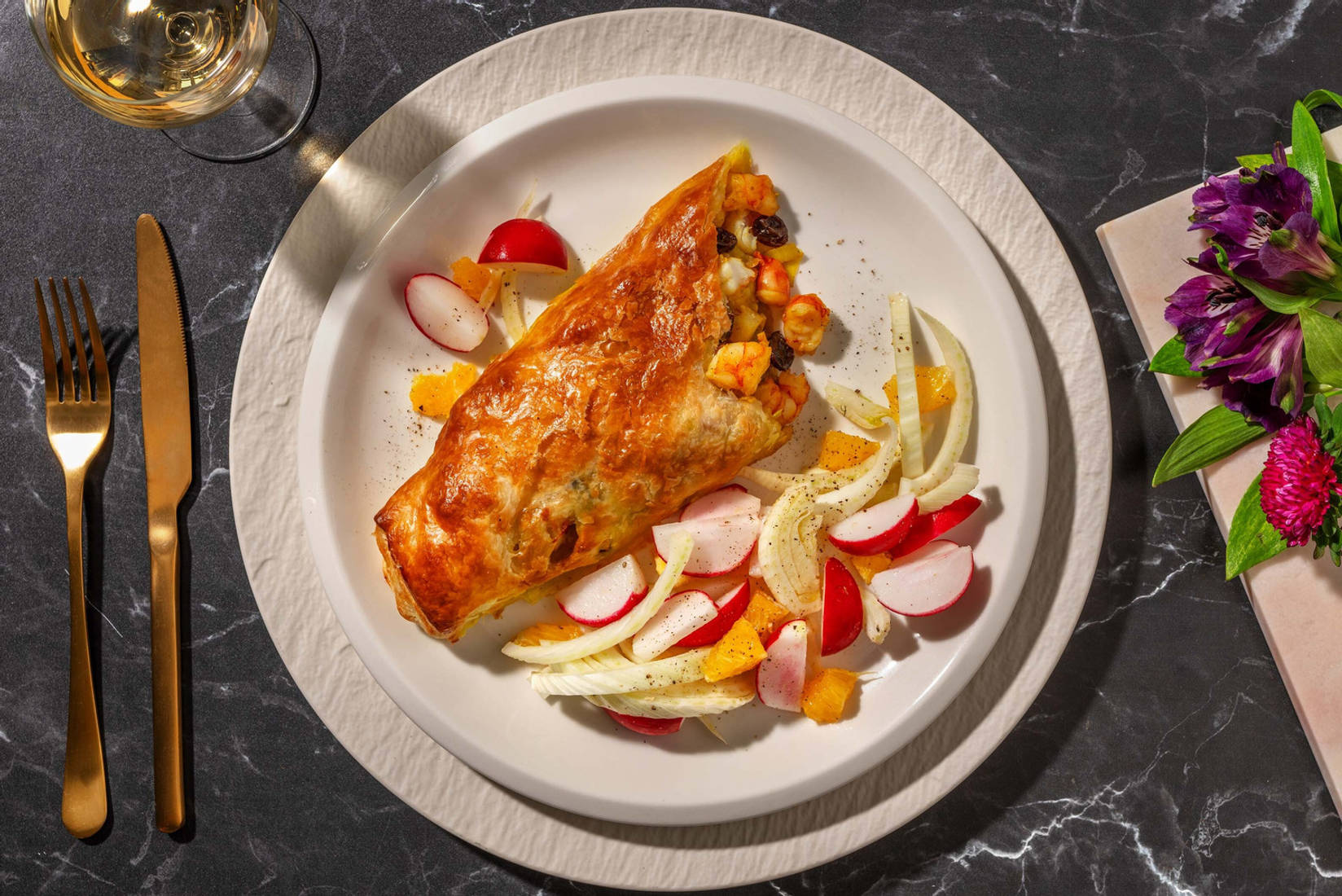 Strüdel salato alle mazzancolle e curry