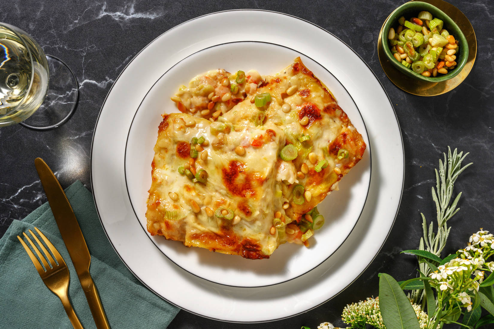 Lasagnetta mazzancolle, porri e besciamella