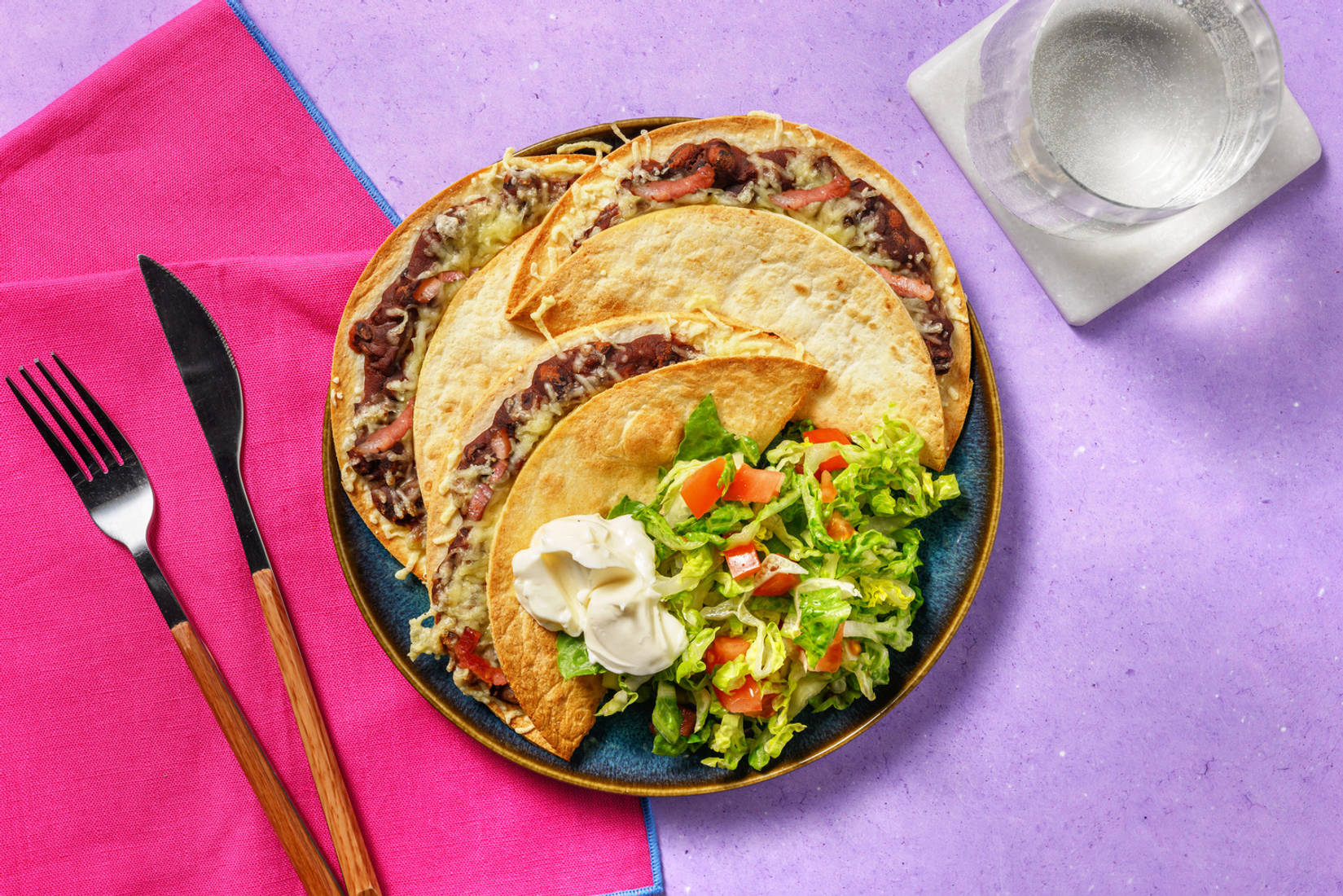 Cheesy Gochujang Bacon and Black Bean Quesadillas