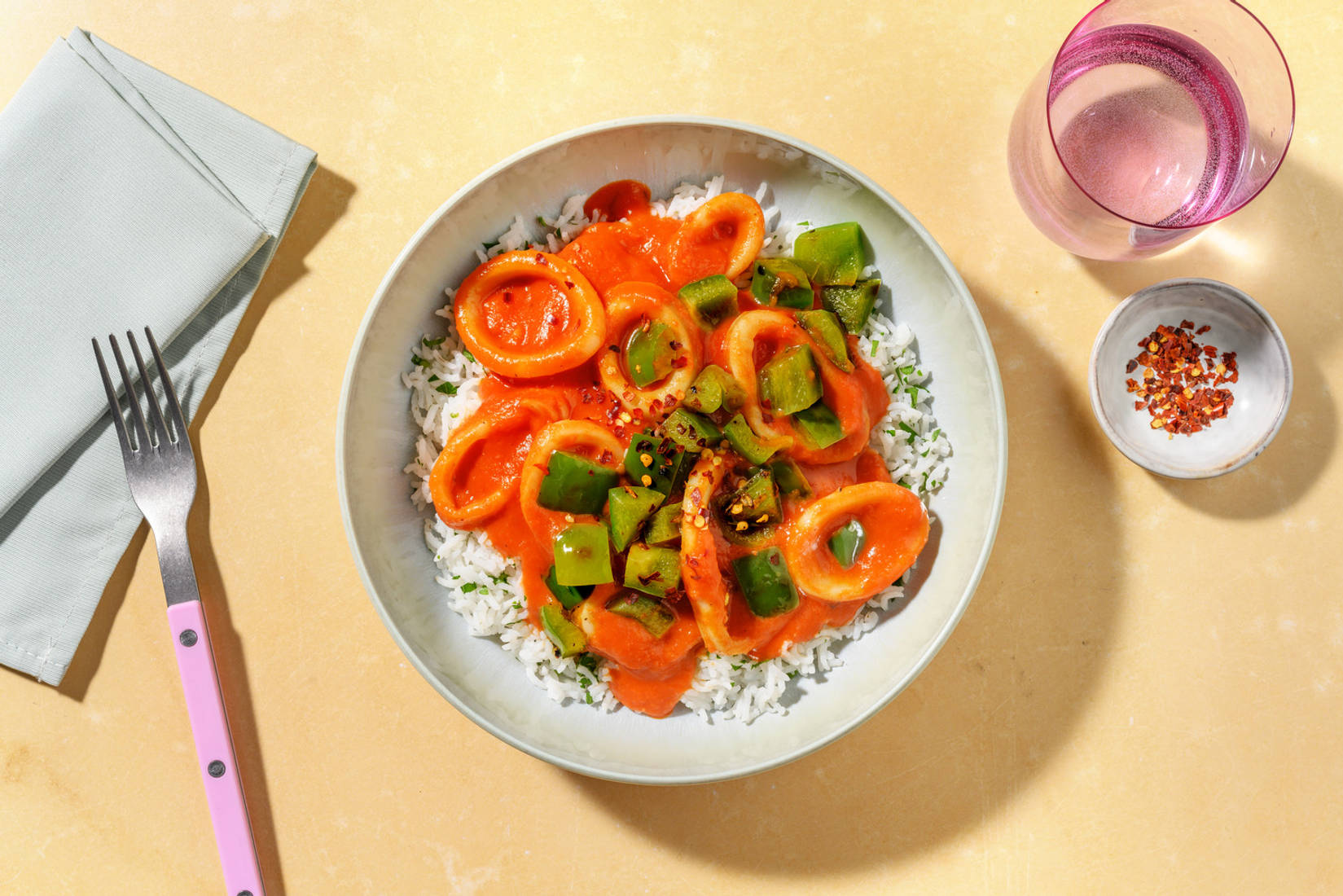 Calamar gigante en salsa estilo americana 