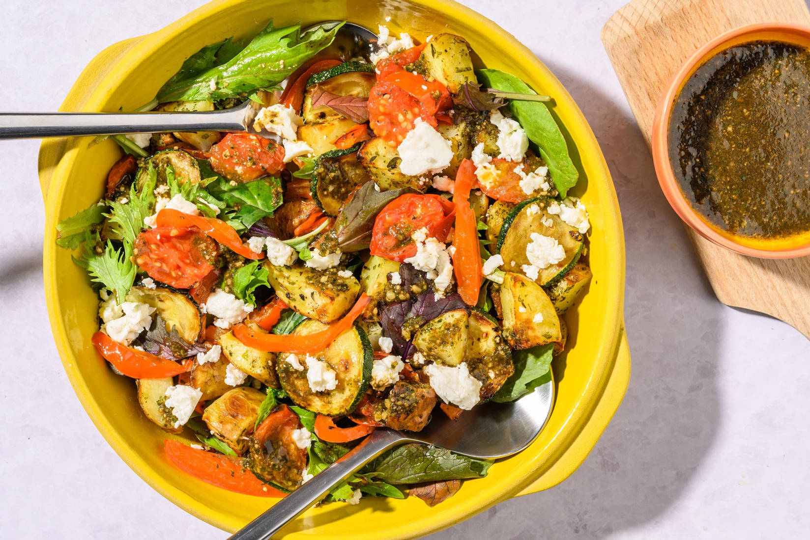 Burrata and Warm Pesto Roasted Autumn Veg Salad