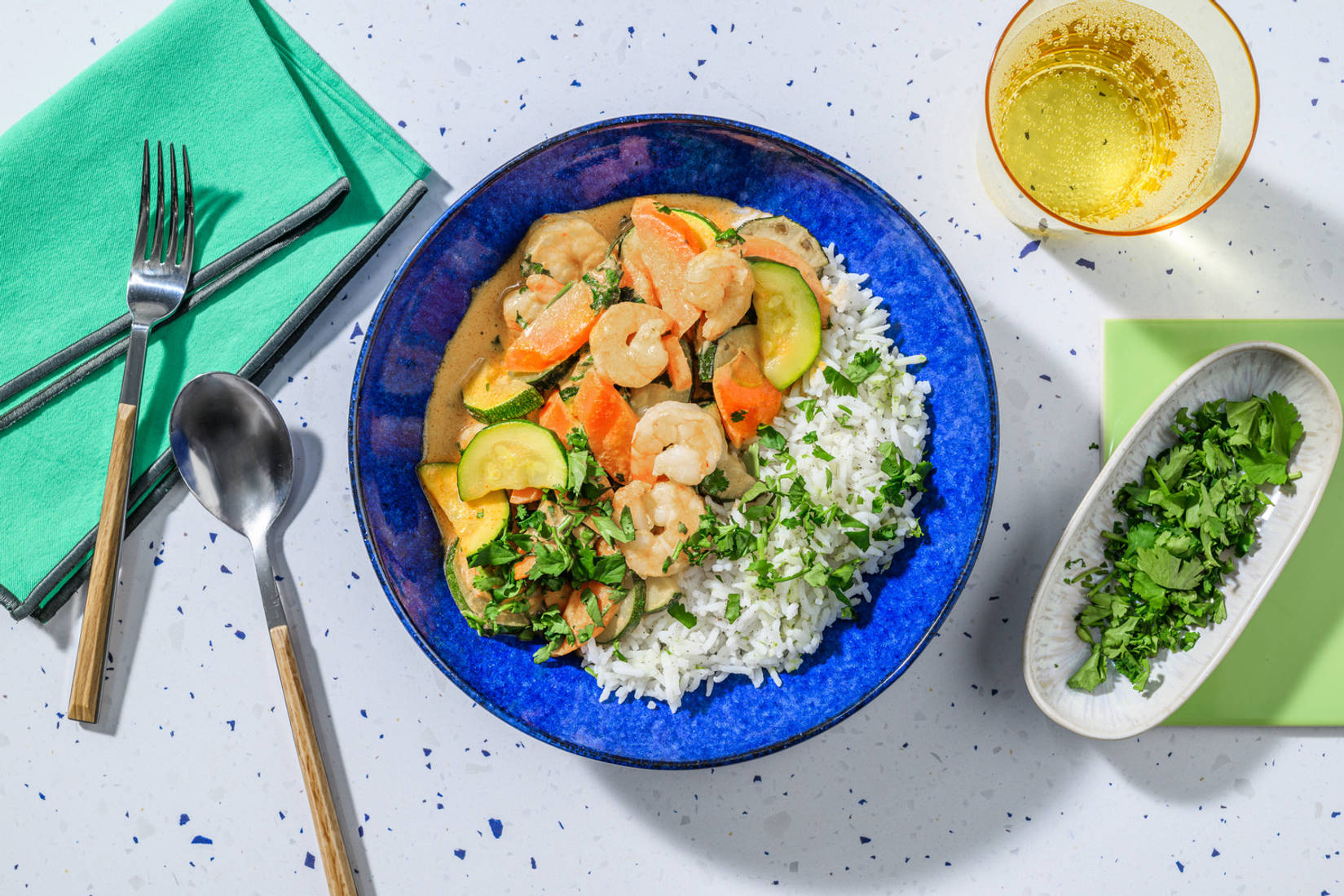 Curry de langostinos estilo tailandés