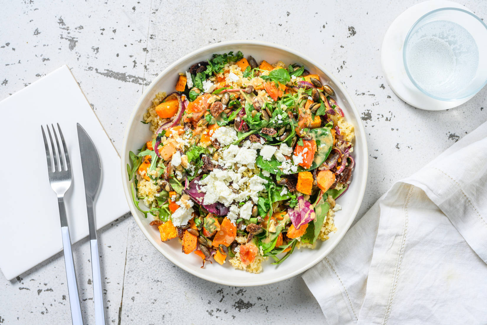 Salade arc-en-ciel boulgour & légumes rôtis