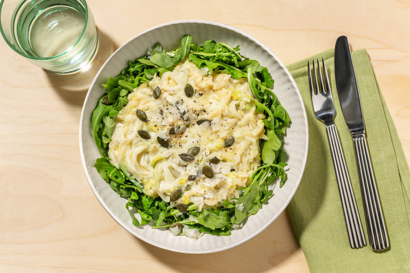 One pot : orzotto, parmesan AOP & épinards