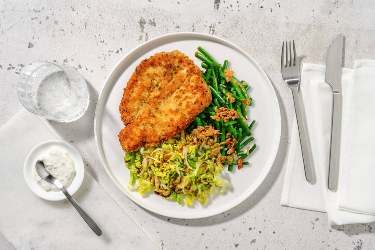 Poulet pané à la provençale & haricots verts