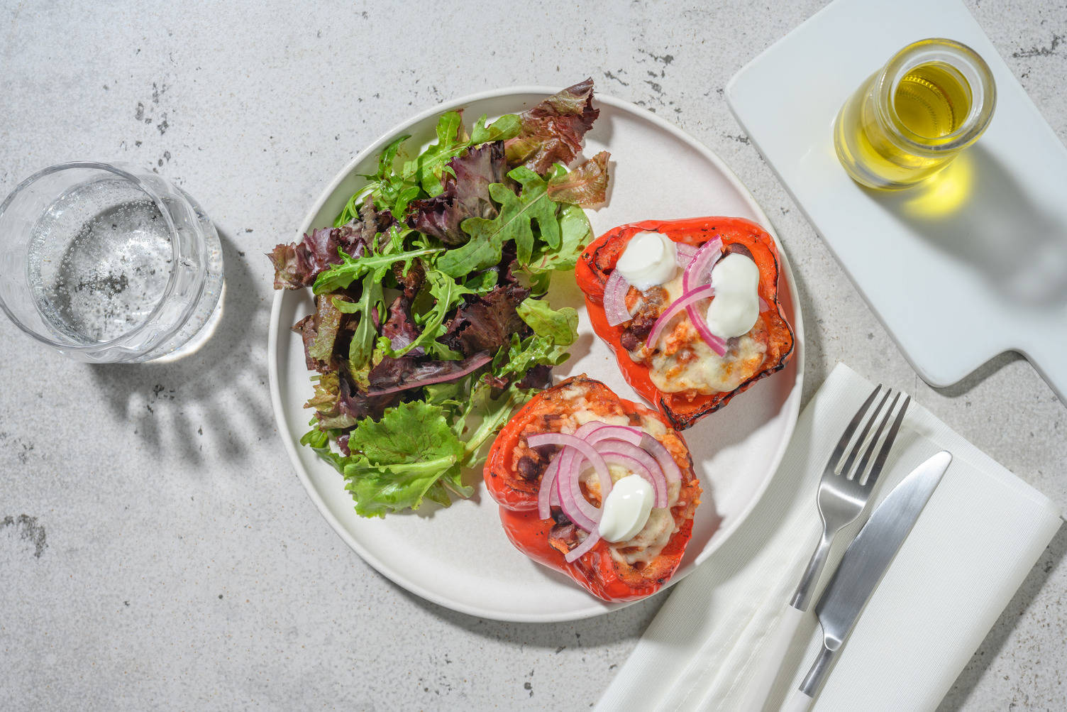 Poivrons farcis au chili sin carne & riz