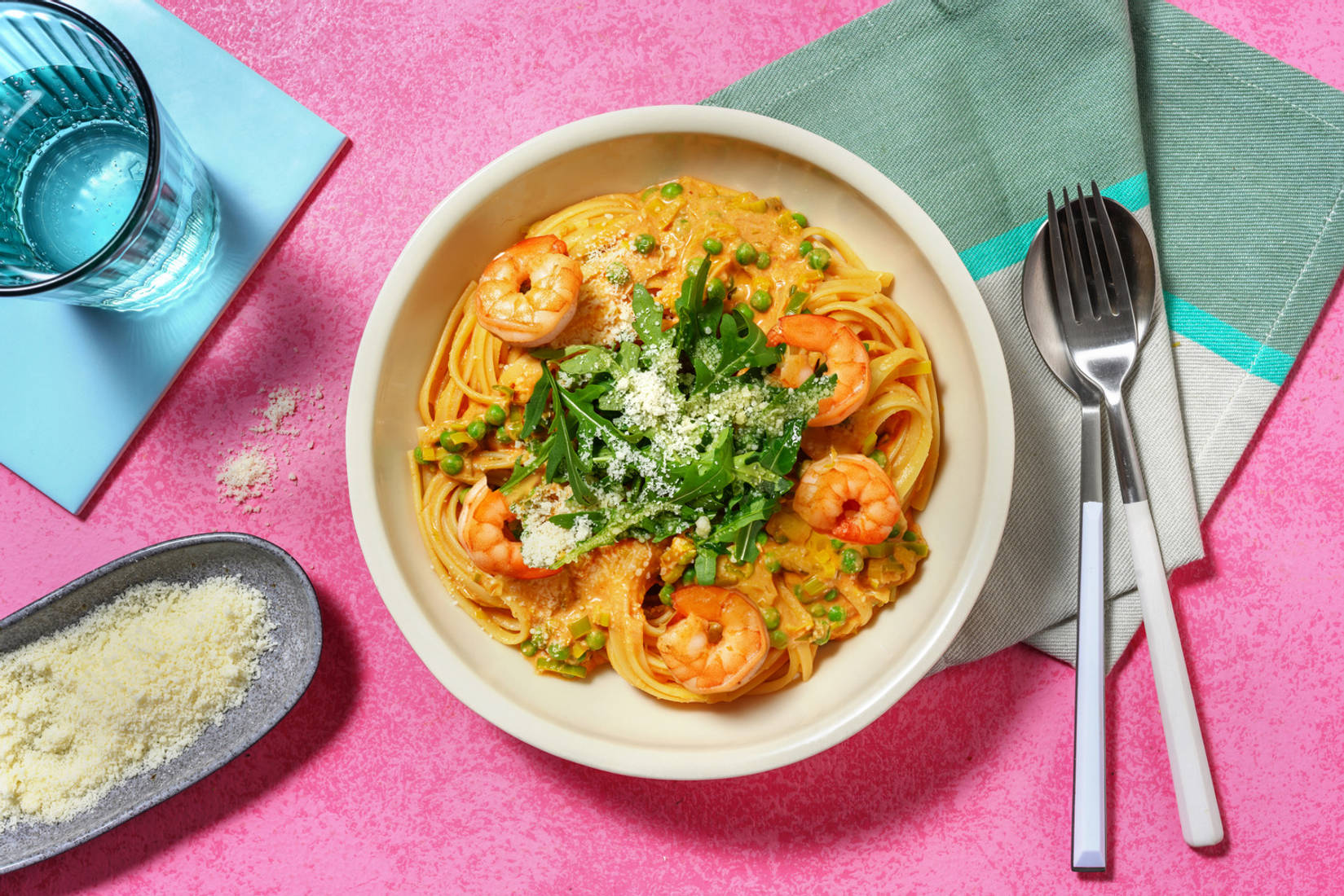Simple Prawn, Lemon, Leek and Pea Linguine