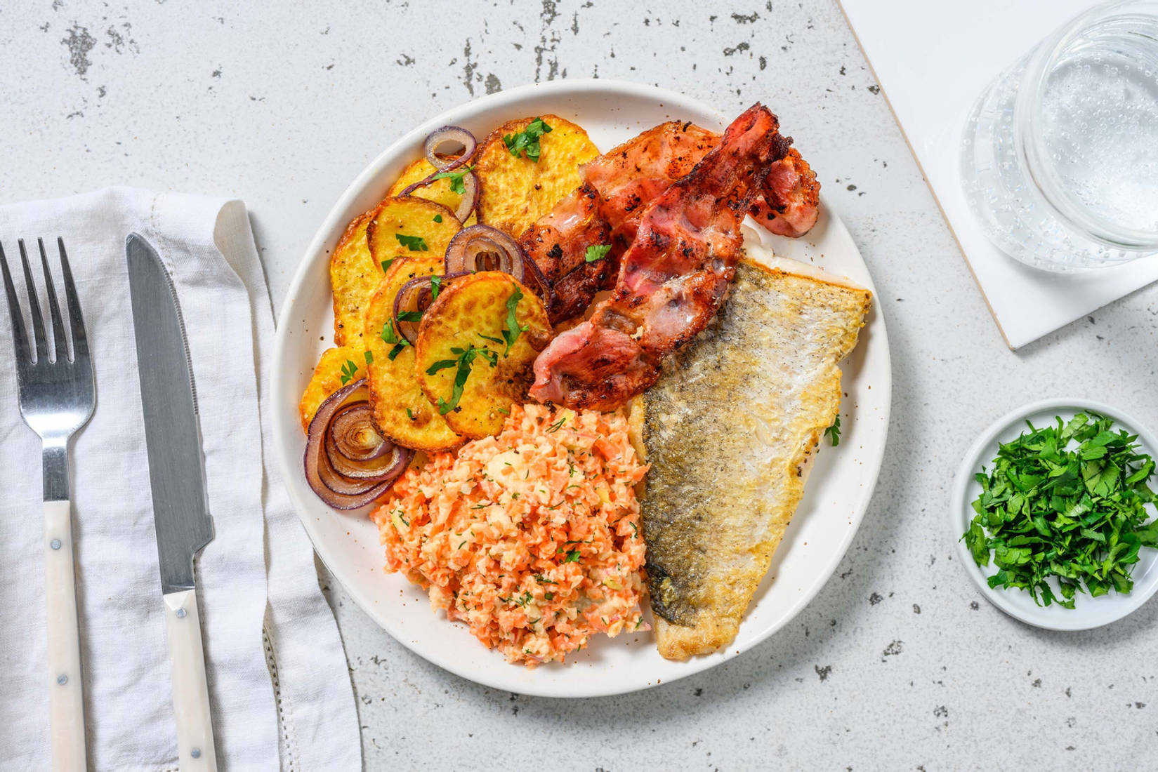 Fischfilet Finkenwerder Art mit Speck