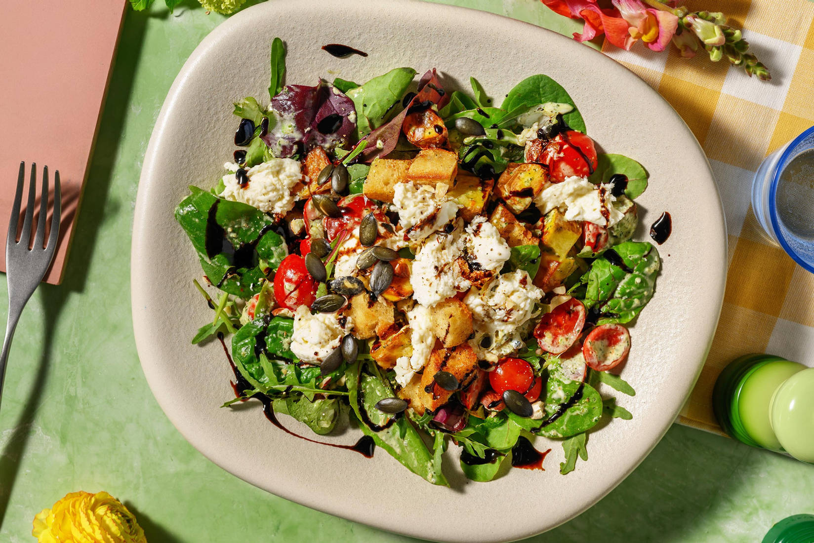 Pesto Dressed Chicken Caprese Style Salad