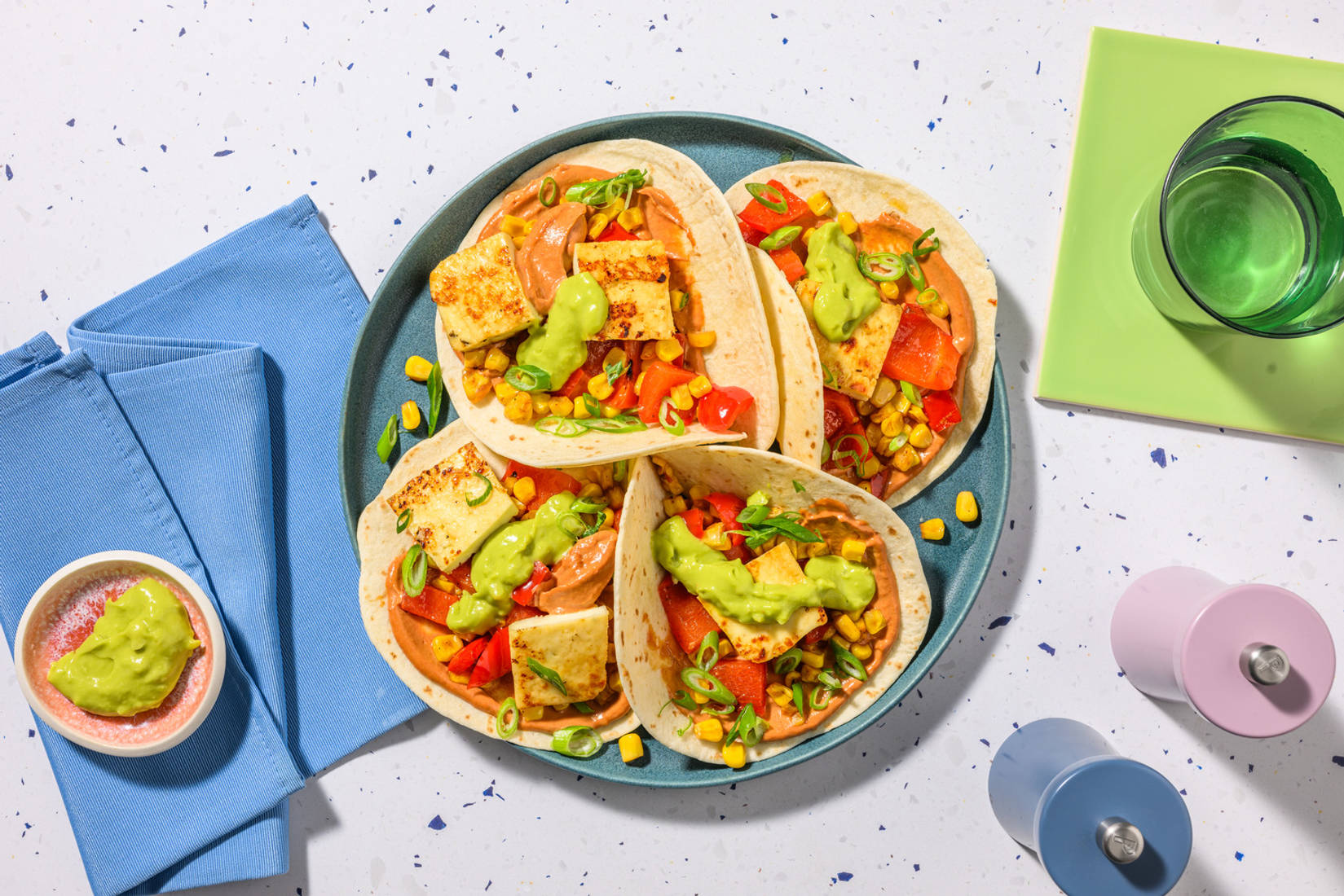 Sweetcorn and Bell Pepper Tacos with Falafel