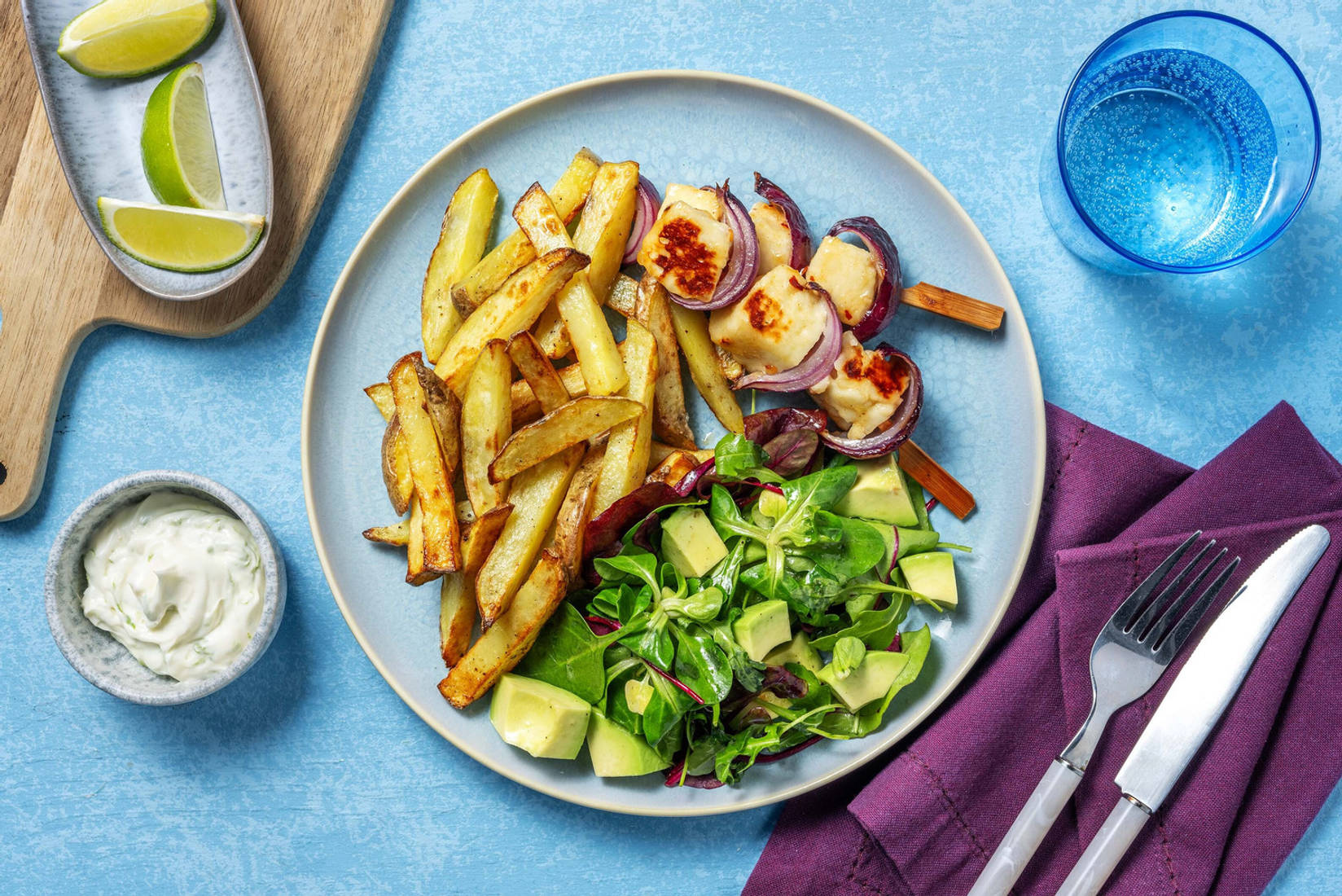 Glazed Peri Peri Halloumi Skewers and Chips