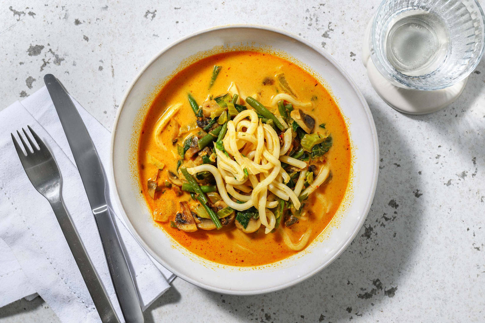 Red Thai Style Udon Noodle Soup