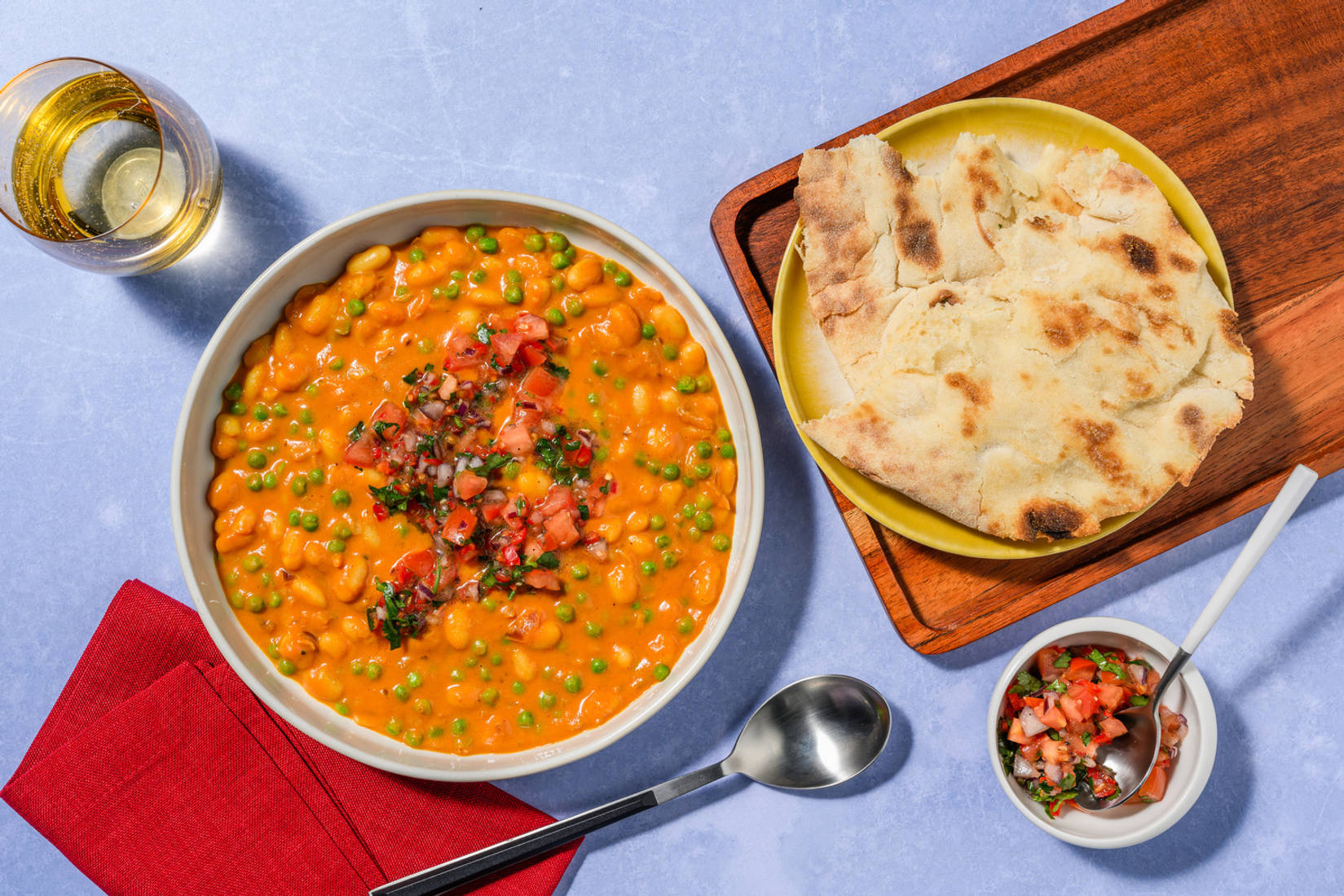 White Bean and Pea Curry with Prawns