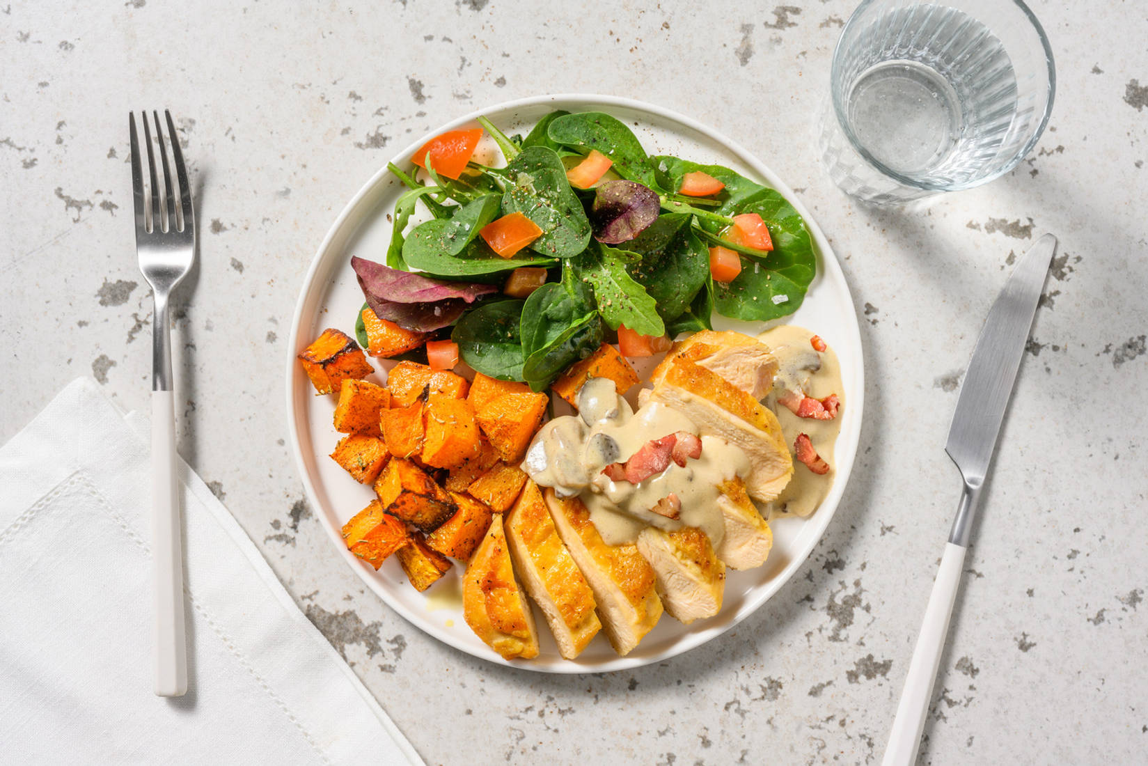 Chicken Breast and Creamy Bacon & Mushroom Sauce 