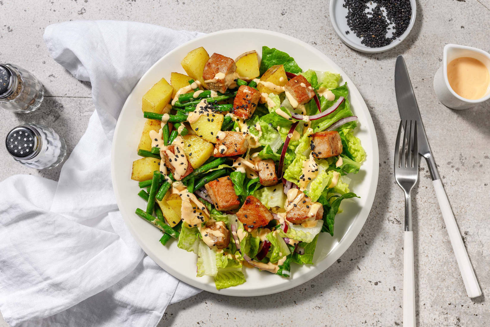 Fusion salade Niçoise met tonijn