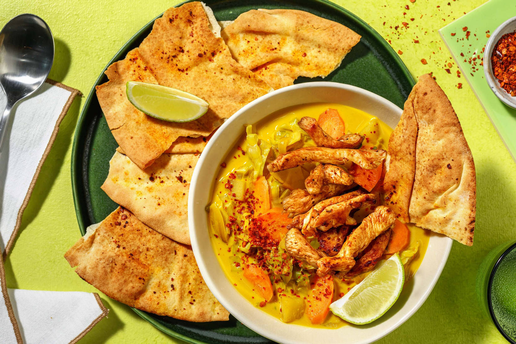 Goldenes Curry mit Spitzkohl und extra Hähnchen