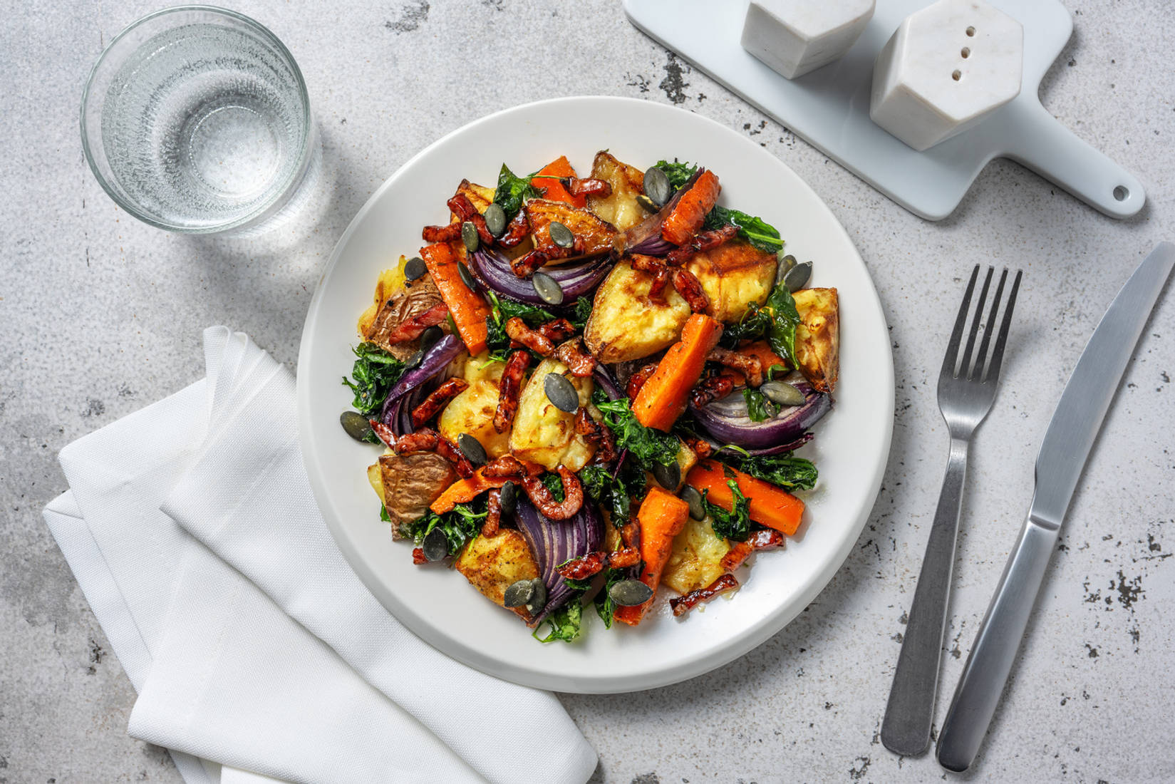 Warm Roast Potato, Bacon and Crispy Kale Salad