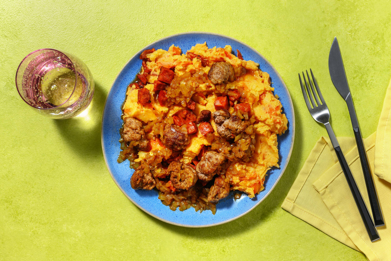 Stoemp avec chorizo & boulettes de viande