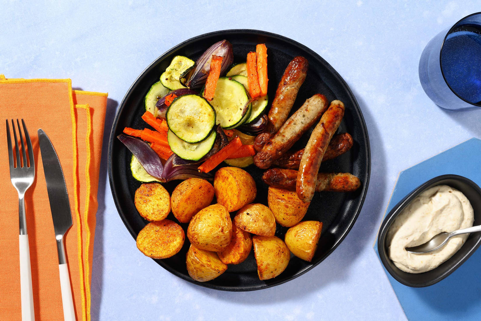 Cipollata Würstli mit Ofengemüse