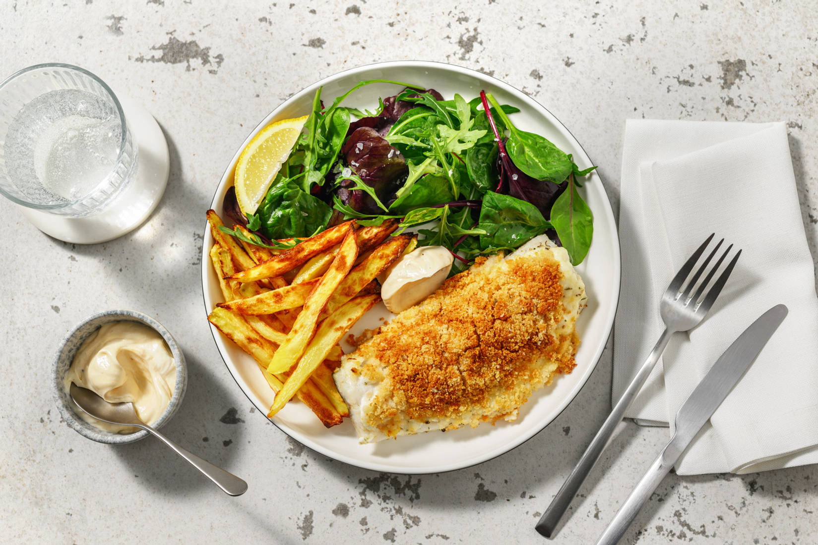Zesty Breaded Sea Bass and Chips