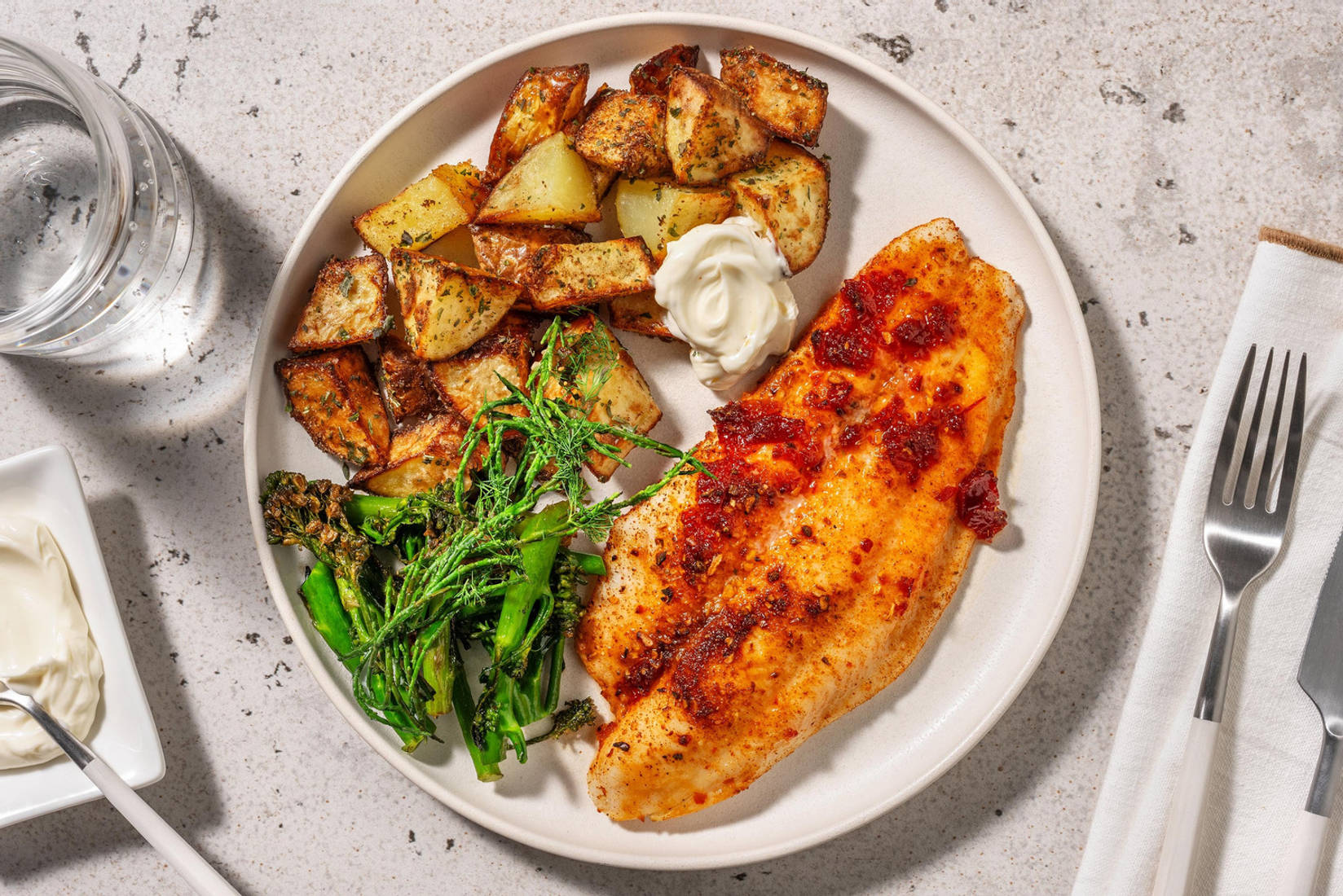 Glazed Cajun Basa and Spiced Potatoes