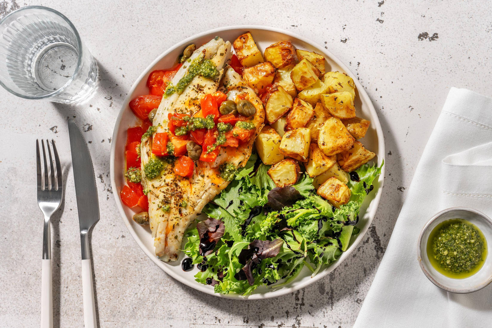 Pan-Seared Sea Bass and Warm Tomato & Caper Salsa