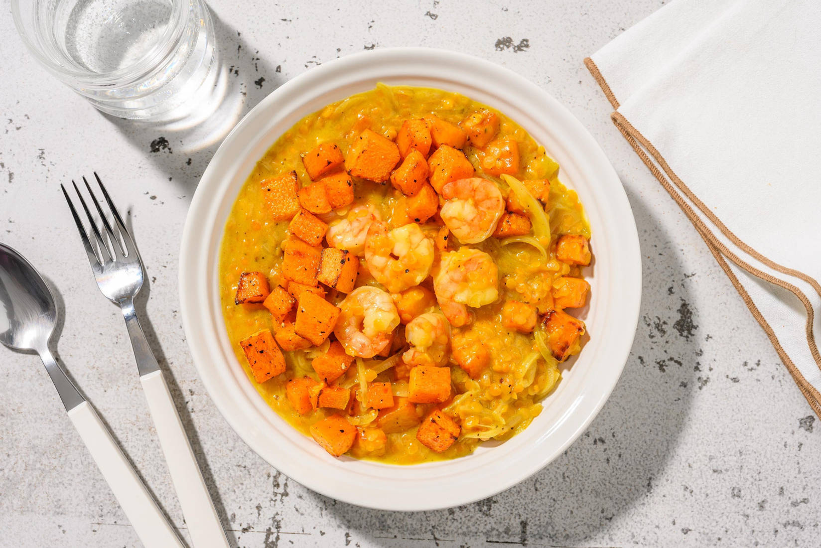 Double Prawn and Roasted Butternut Squash Dal