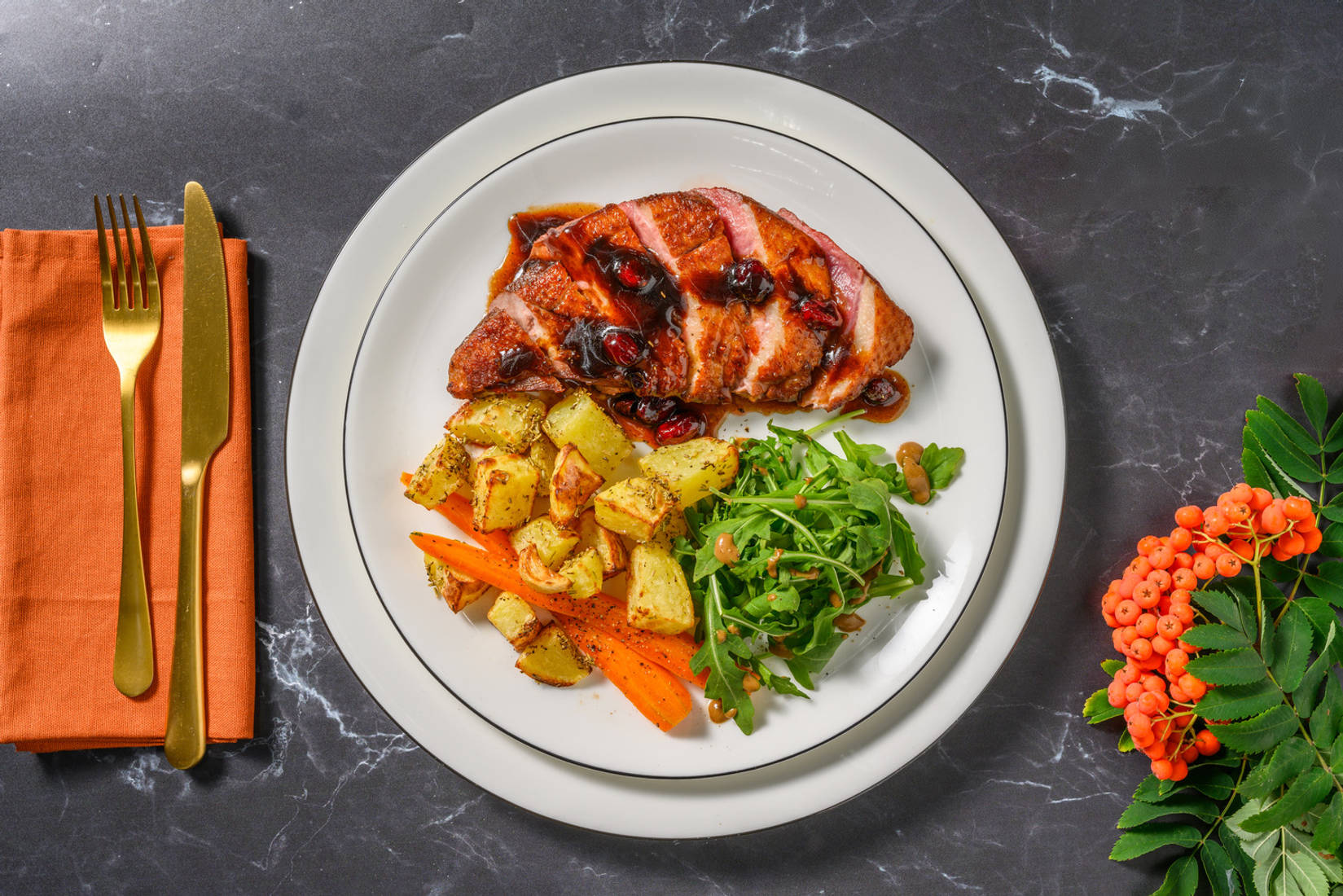 Filet de canard au miel & carottes glacées