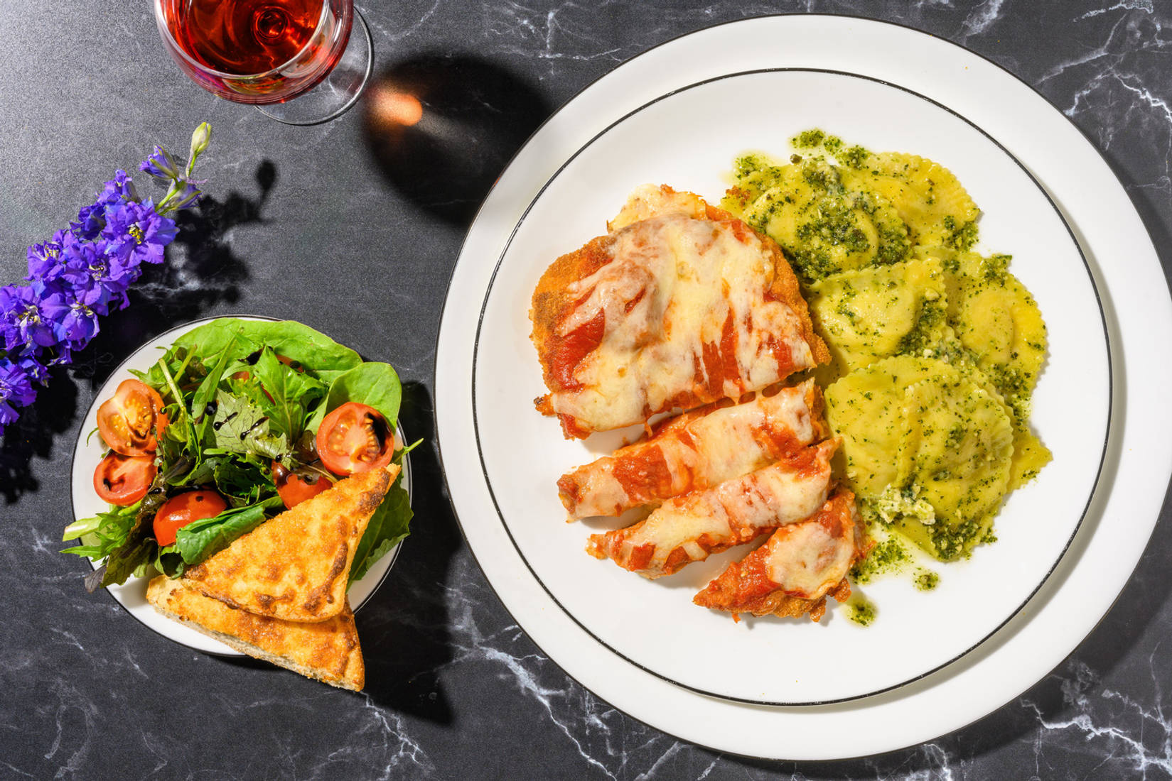 Chicken Parmigiana and Parma Ham Pesto Pasta